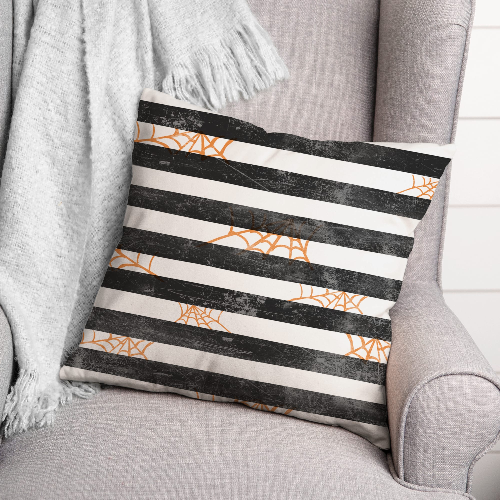 Spiderwebs & Stripes Spun Poly Throw Pillow