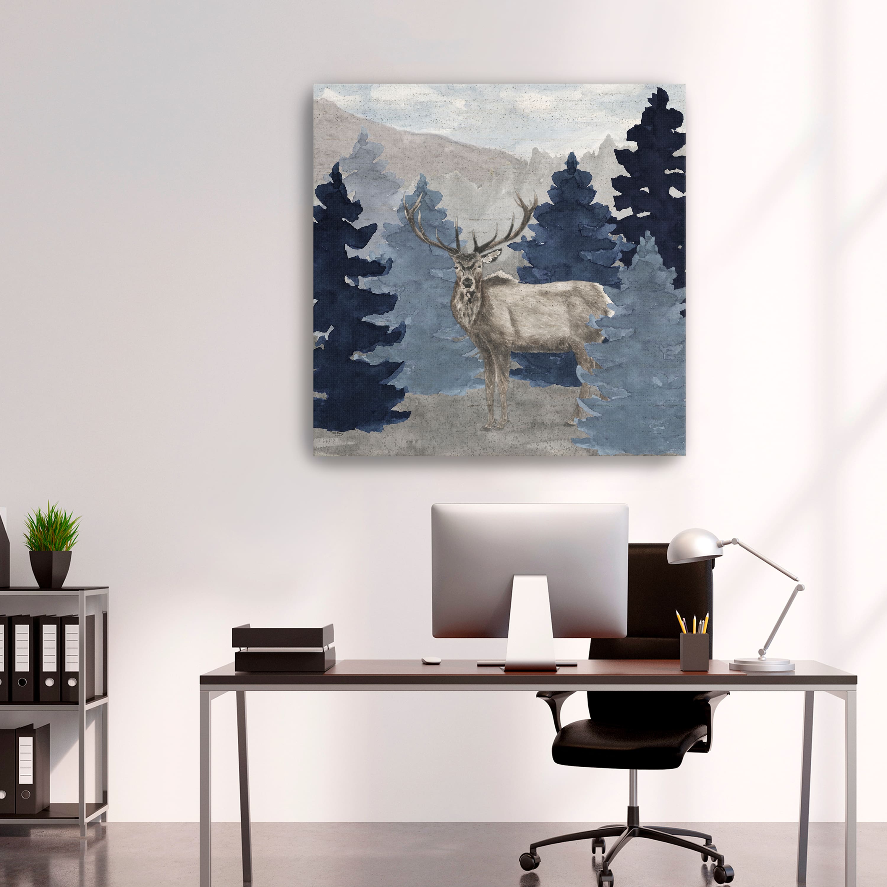 Blue Cliff Mountains Scene III Elk Canvas Giclee