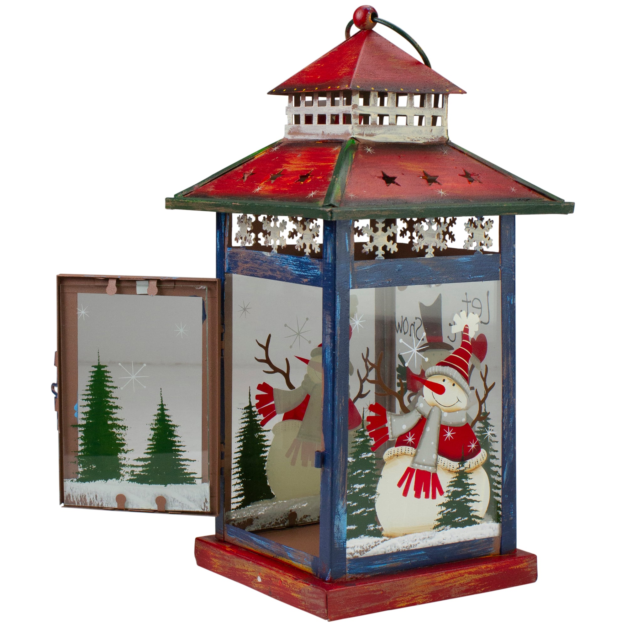 13" Red & White Snowman Let It Snow Christmas Lantern