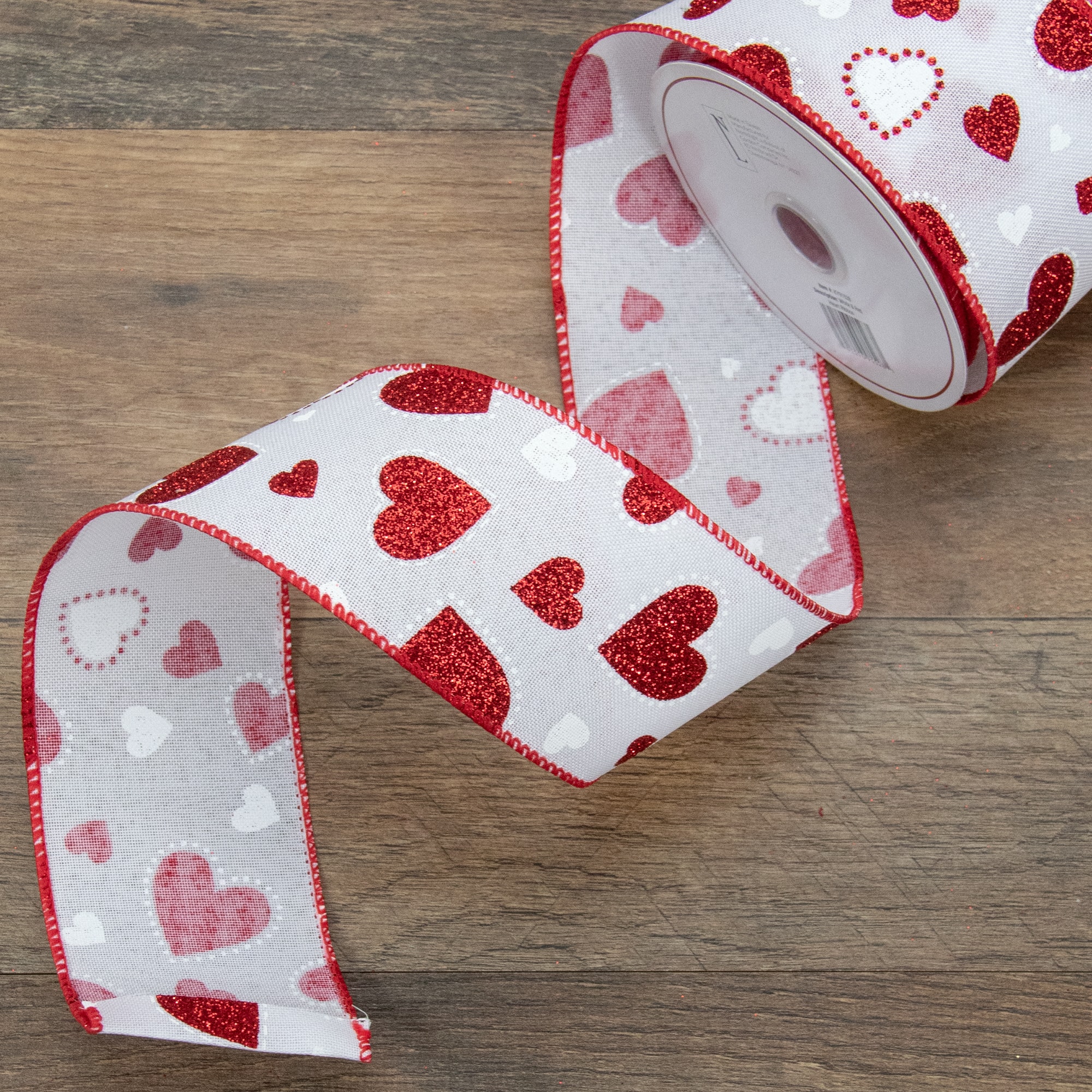 2.5" x 10yd. Glitter Dotted Hearts Valentine's Day Wired Craft Ribbon