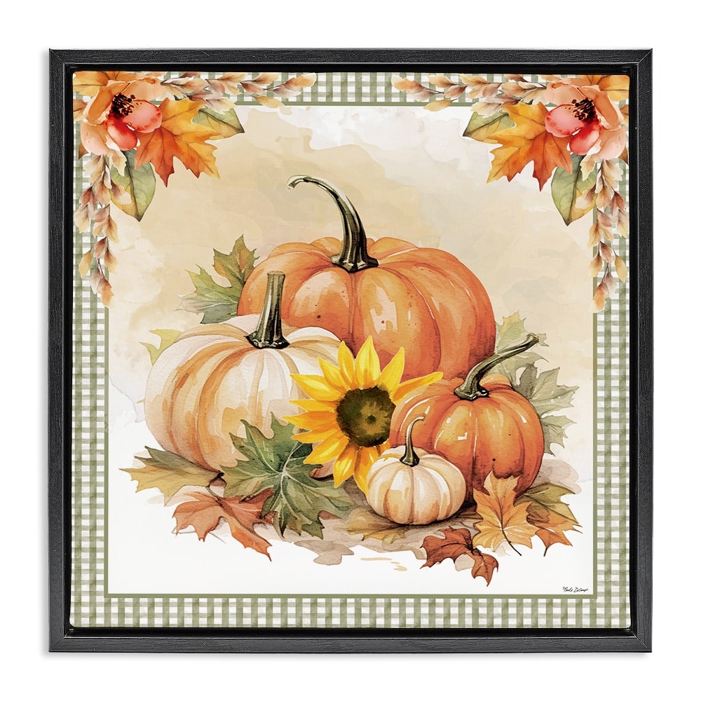 Stupell Industries Autumn Pumpkins Floral Border Floater Framed Art
