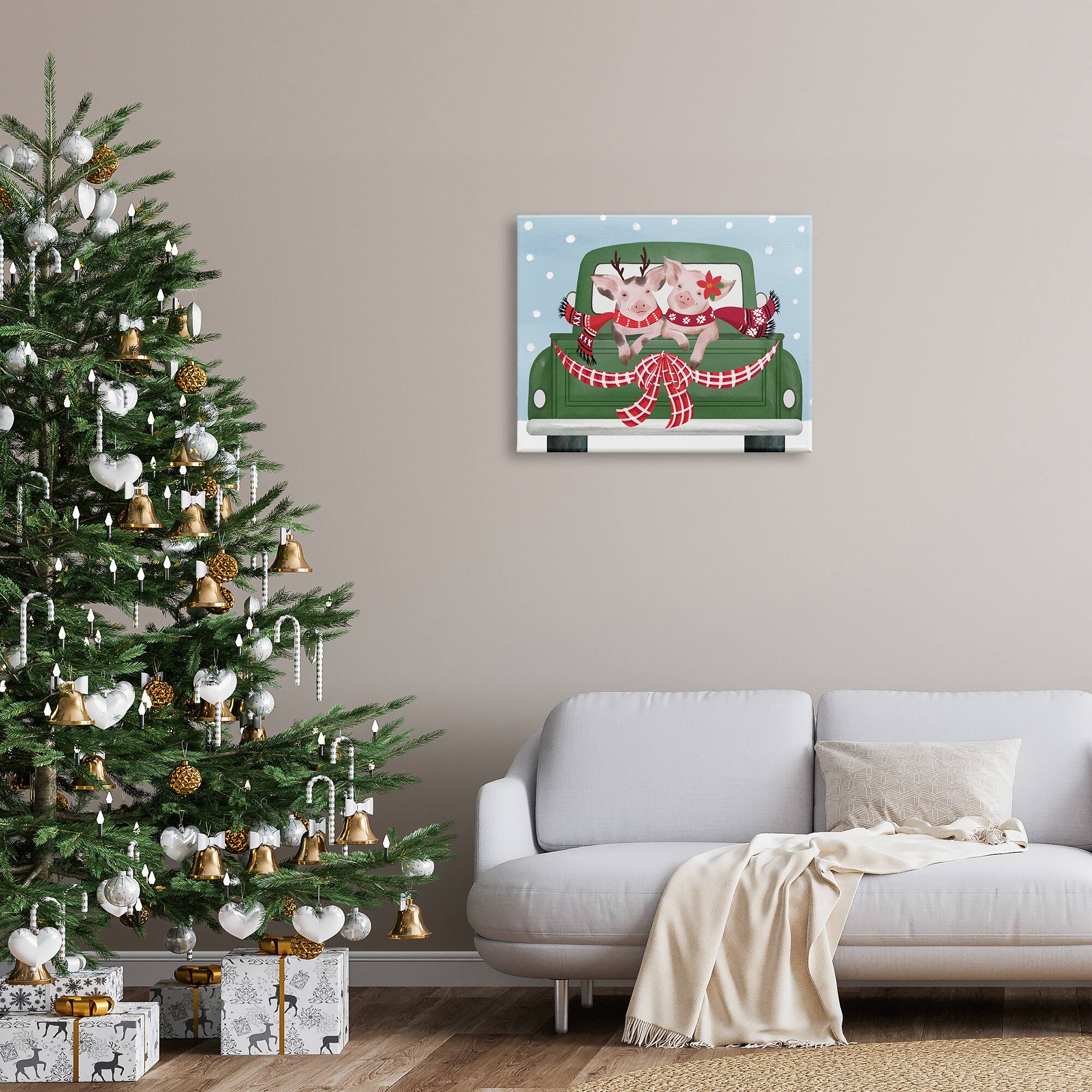 Stupell Industries Farmhouse Pigs Green Holiday Truck Canvas Wall Art