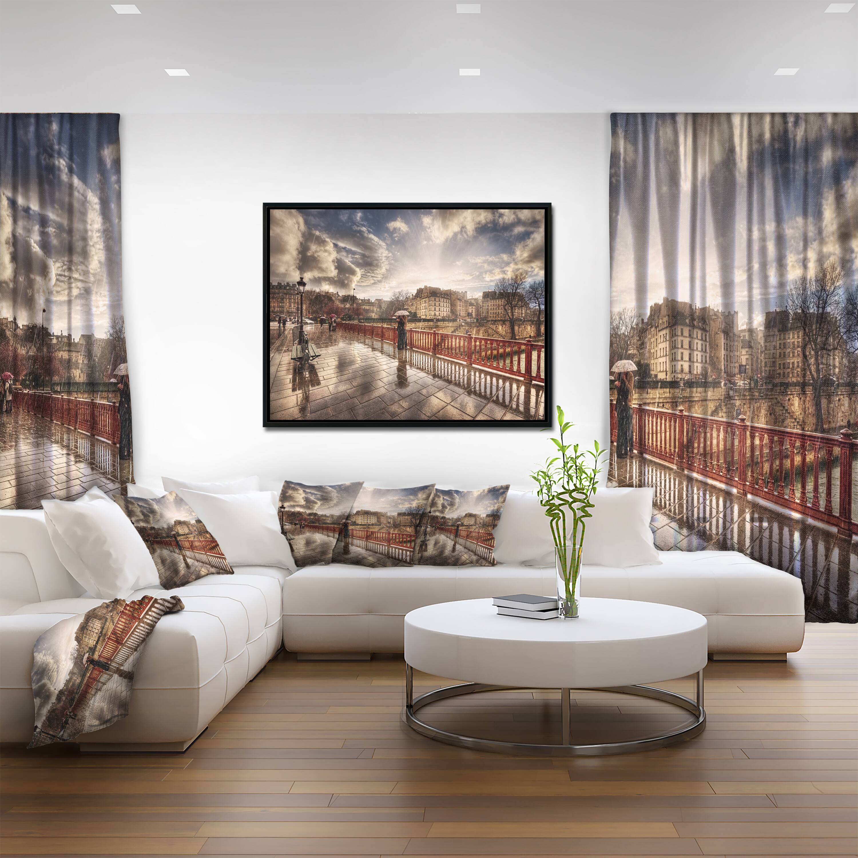 Designart - Bridge in Rain - Landscape Photo Canvas Art Print in Black Frame
