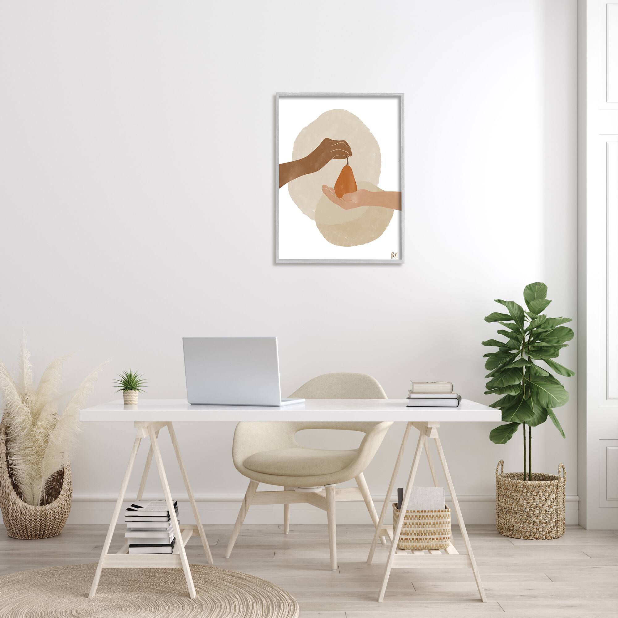 Stupell Industries Abstract Pear Offering Reaching Hands Earth Tones Framed Wall Art