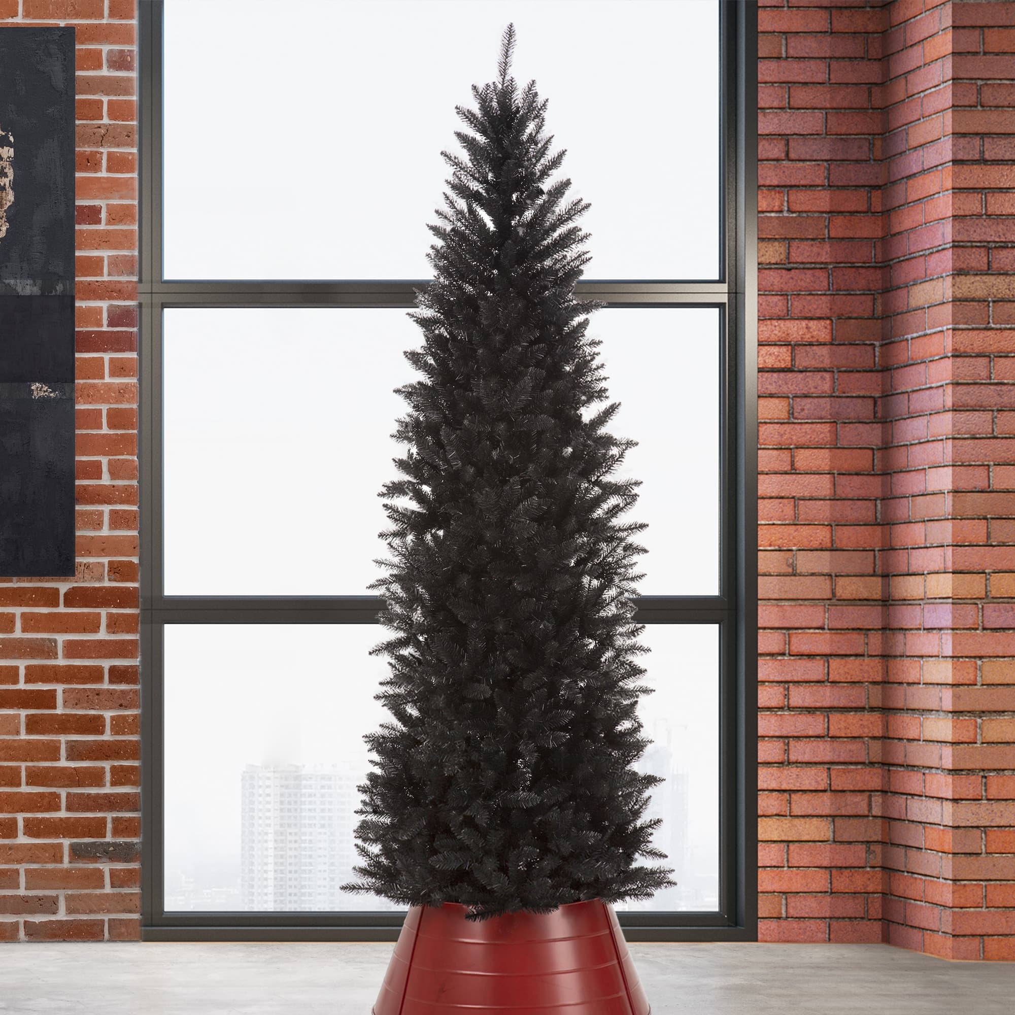 7.5ft. Unlit Black Tinsel Artificial Christmas Tree