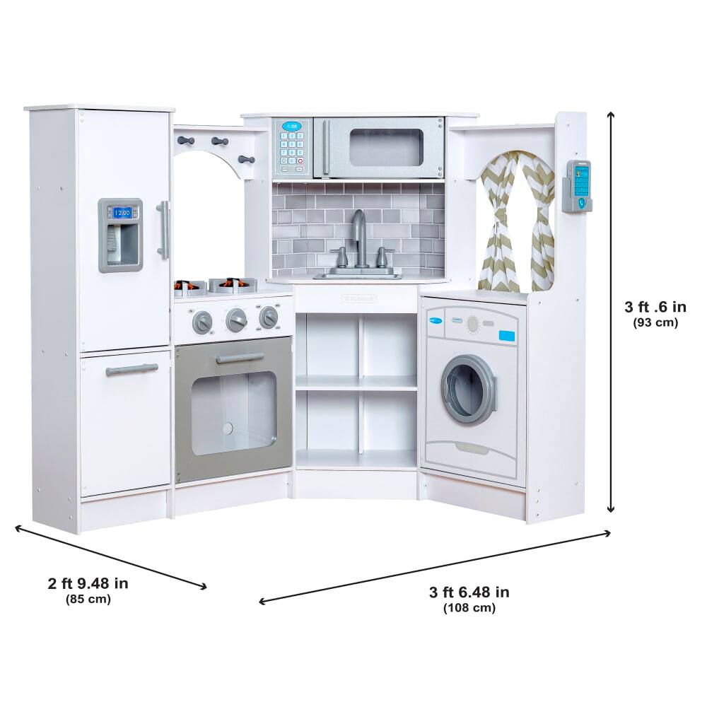 KidKraft White Ultimate Corner Play Kitchen Set with Lights & Sounds