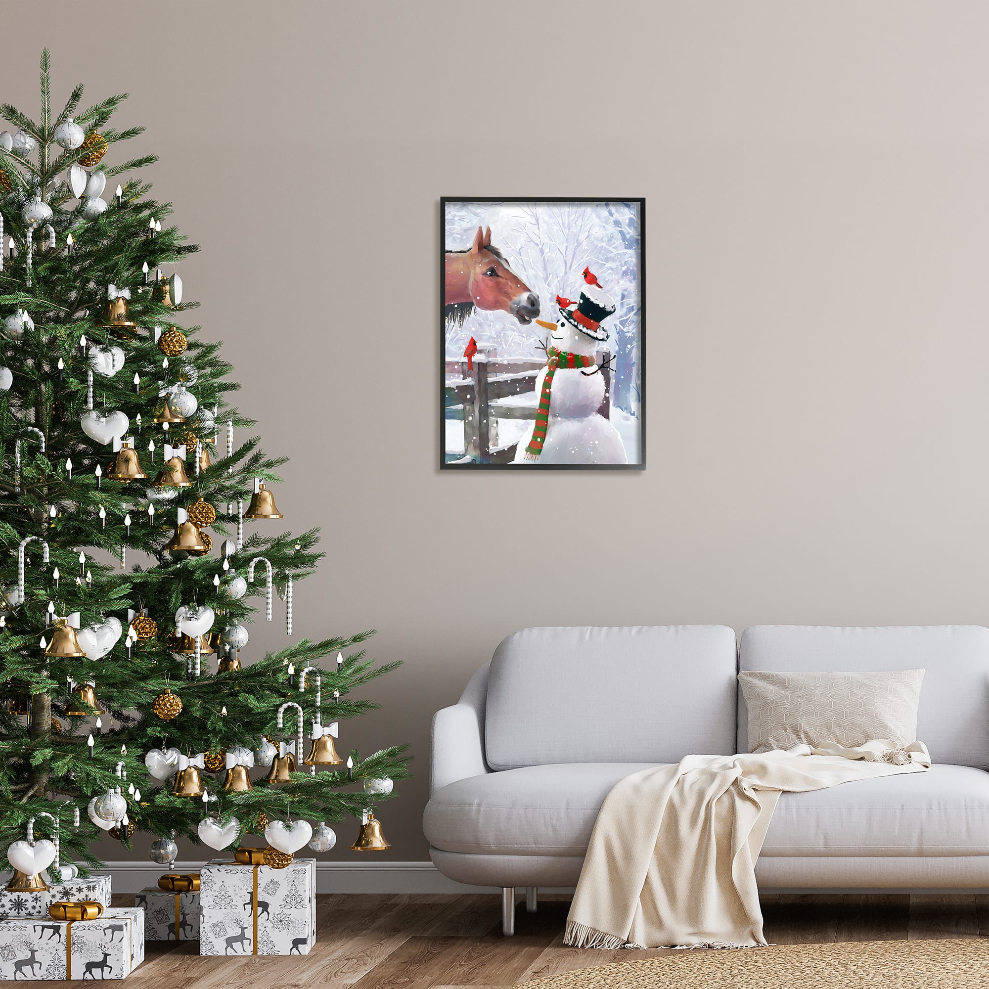 Stupell Industries Horse Eating Snowman Carrot Scene Framed Giclee Art
