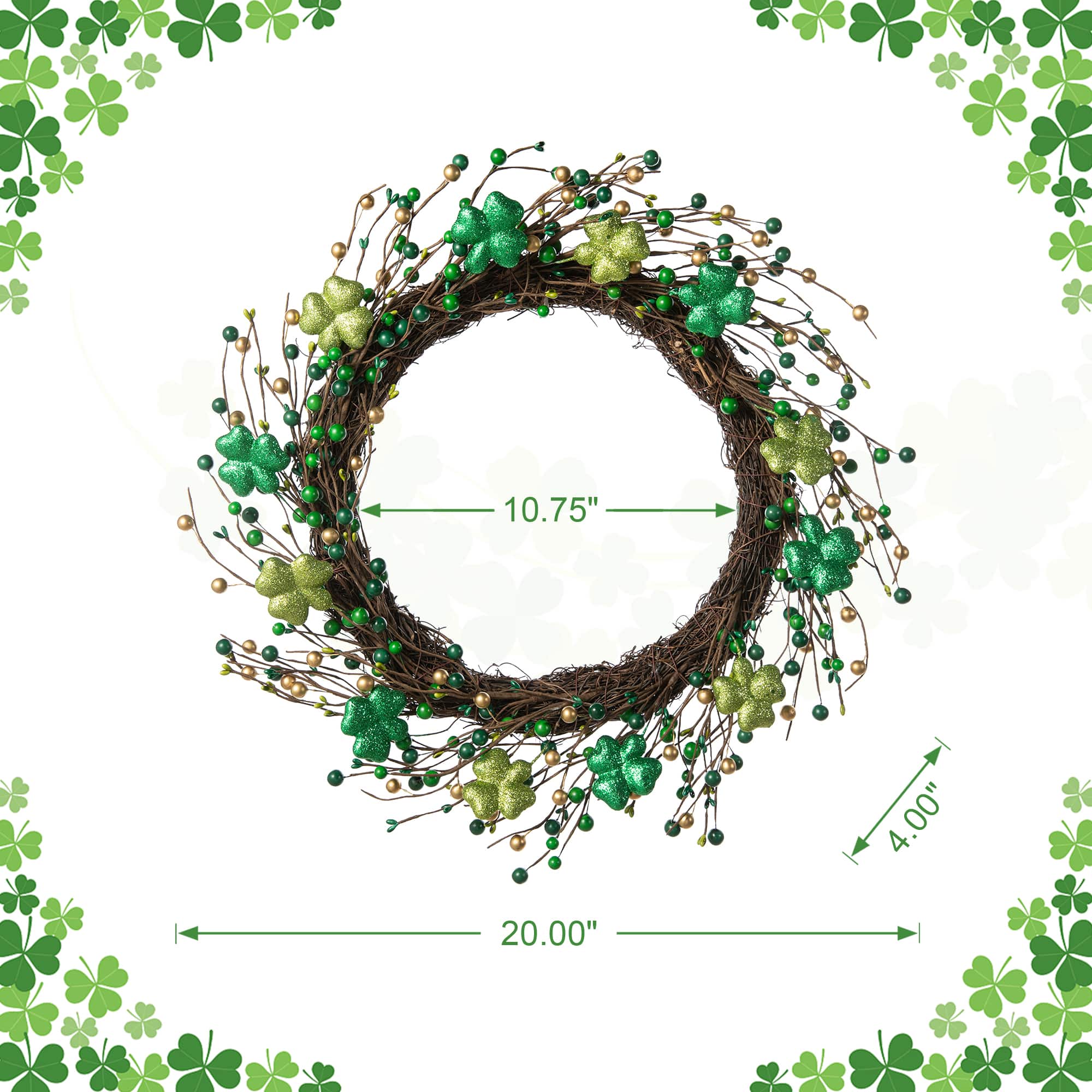 Glitzhome® 20" St. Patrick's Day Shamrock Berry Wreath