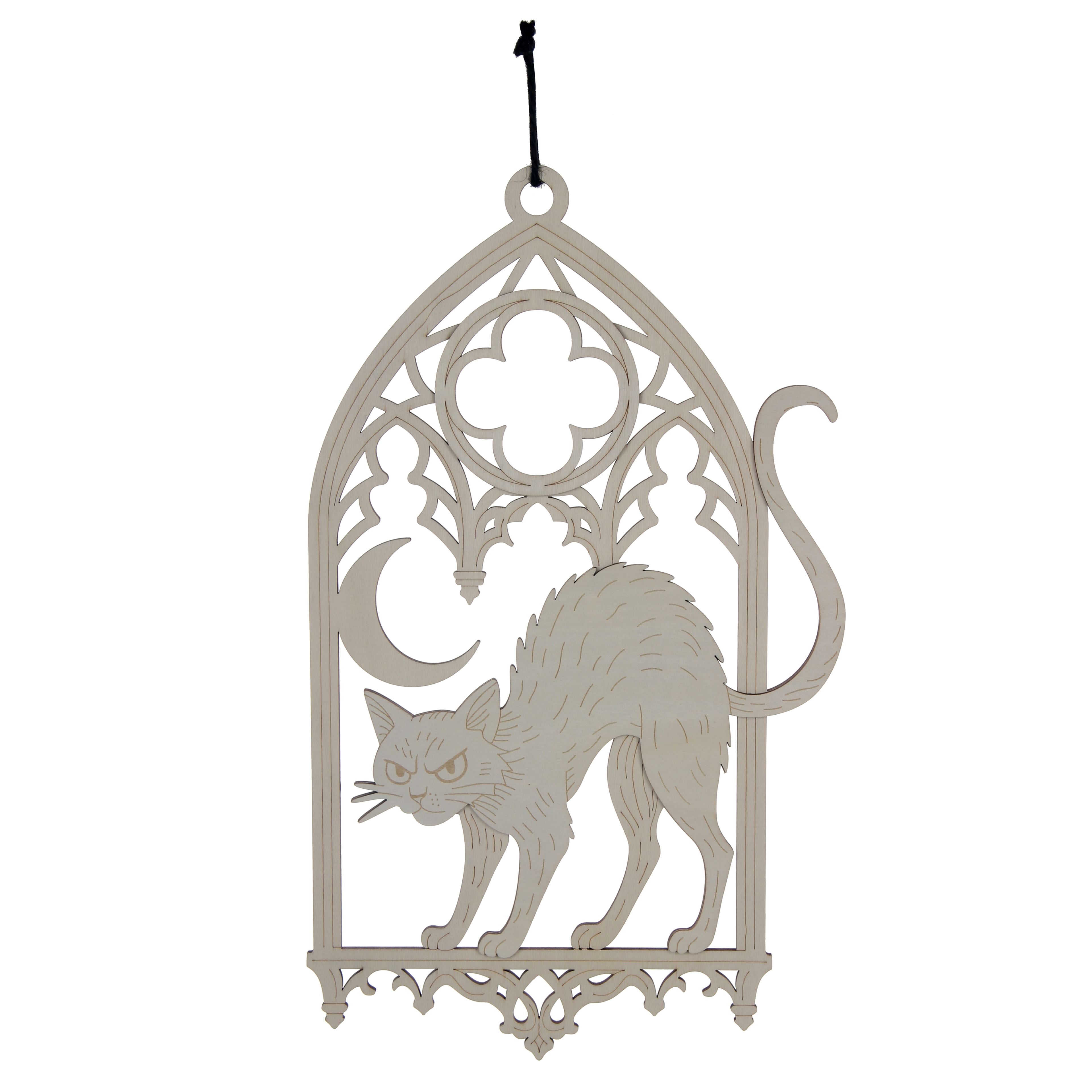 15.5" Black Cat in Cathedral Window DIY Wood Plaque by Make Market®