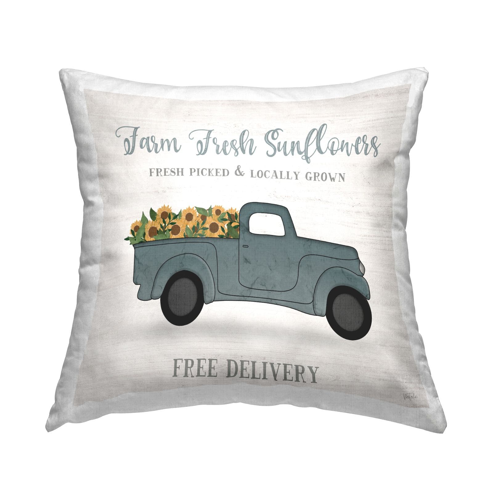 Stupell Industries Fresh Sunflowers Floral Rustic Pickup Truck Throw Pillow, 18" x 18"