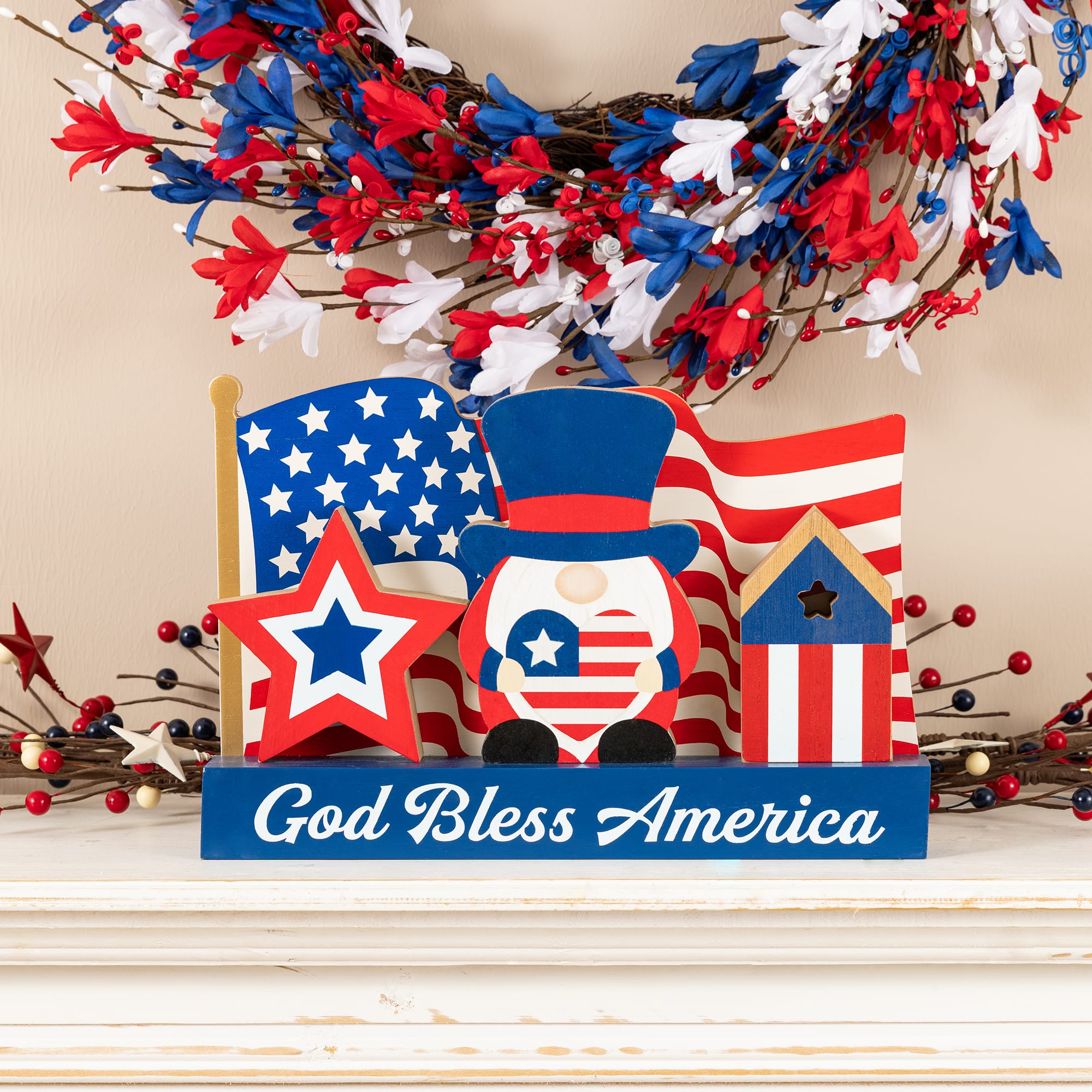 Glitzhome® 11.75" Patriotic Americana Wooden Block Table Decor