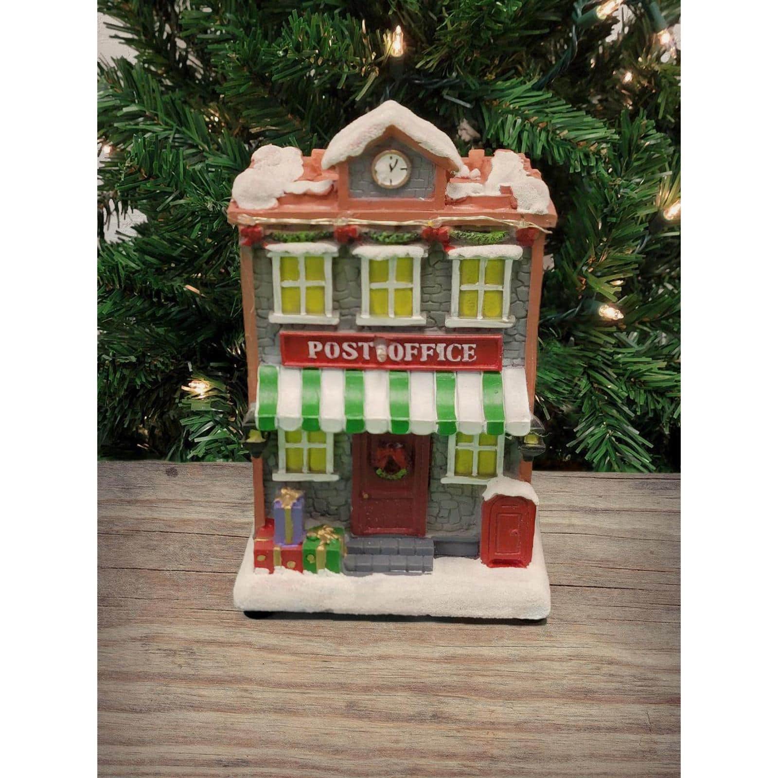 Wizardi 12" Christmas Village Post Office with LED Lights
