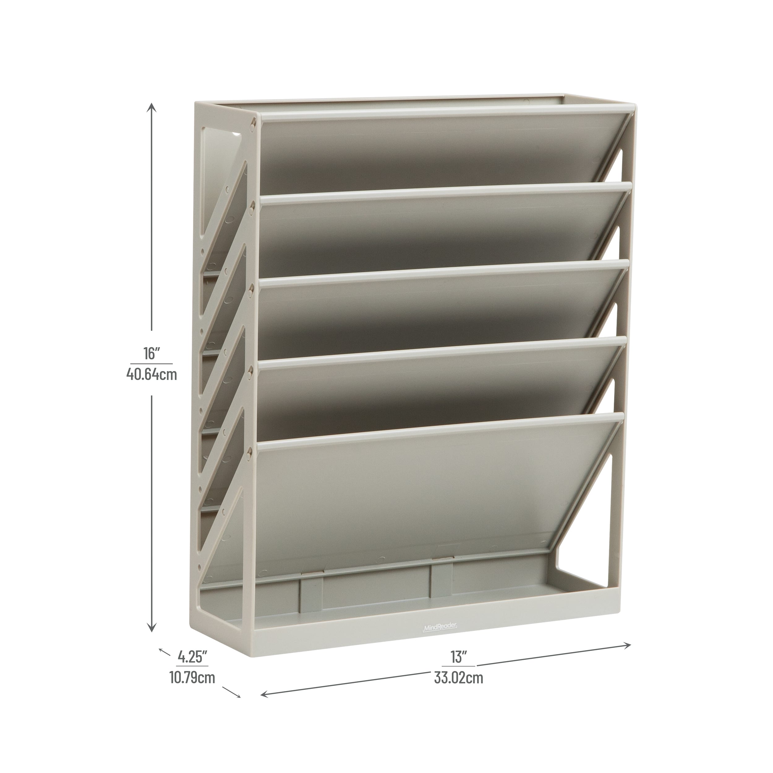 Mind Reader 5-Tier Vertical File Storage, Desktop Organizer, Wall Mount, Office, Plastic, Beige