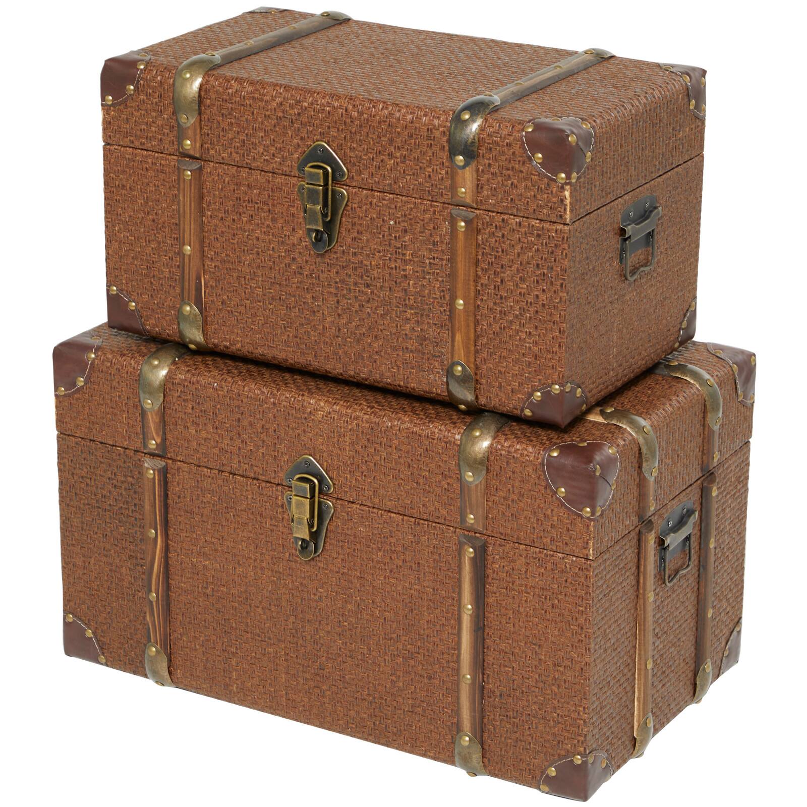 Brown Inspired Trunk with Latches & Leather Accent Set