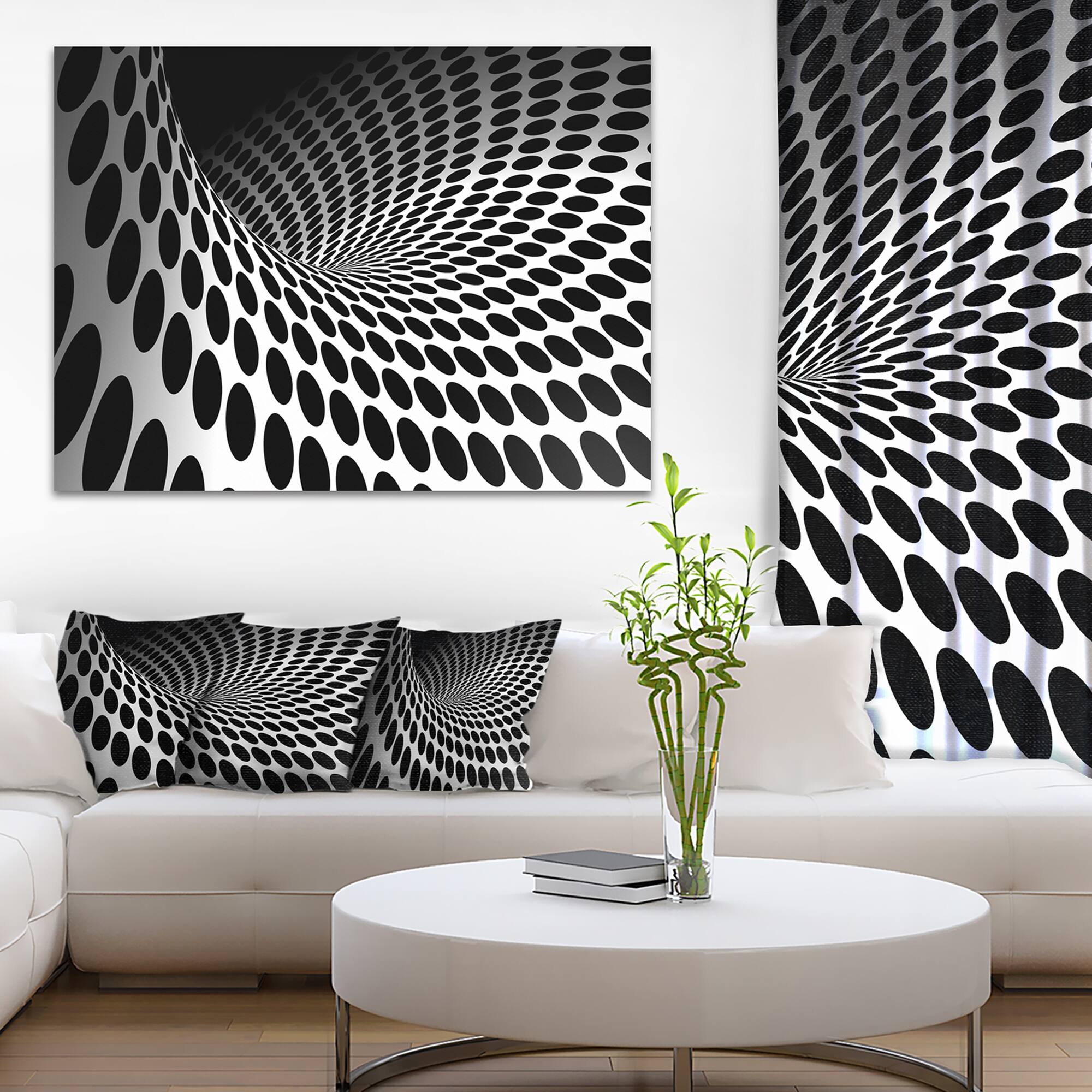 Designart - Waves and Circles Black n’ White - Contemporary Canvas Art Print