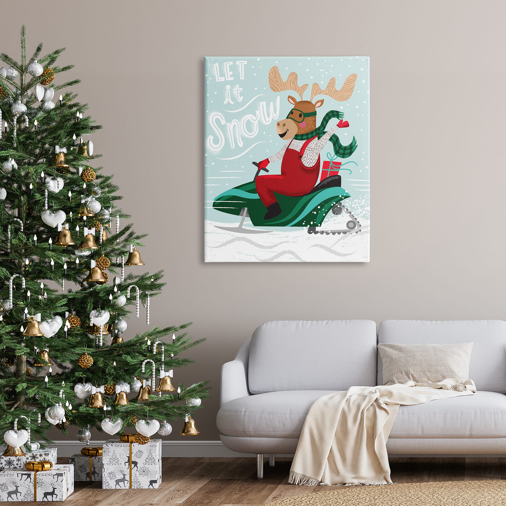 Stupell Industries Let It Snow Moose Sleigh Canvas Wall Art