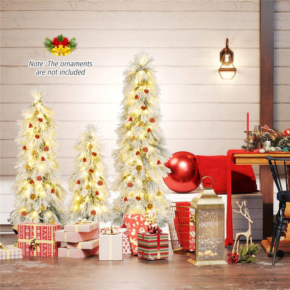 3ft., 4ft., 5ft. Pre-Lit Snow-Pressed Artificial Christmas Tree Set, Warm White LED Lights