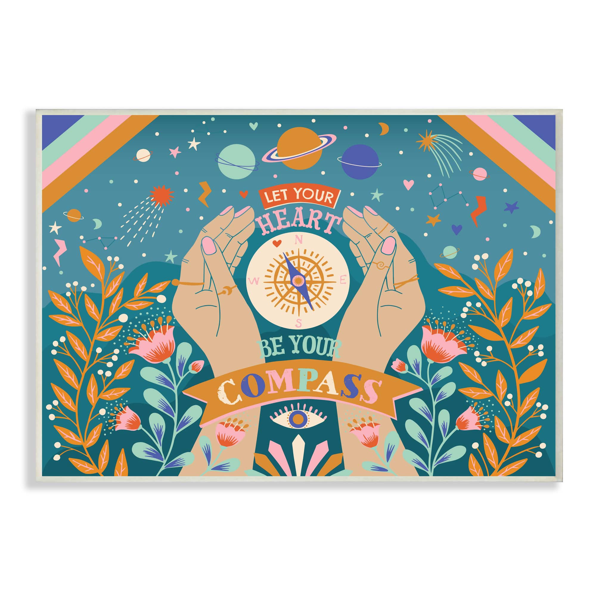 Stupell Industries Heart Be Your Compass Phrase Boho Chic Constellations Wall Plaque