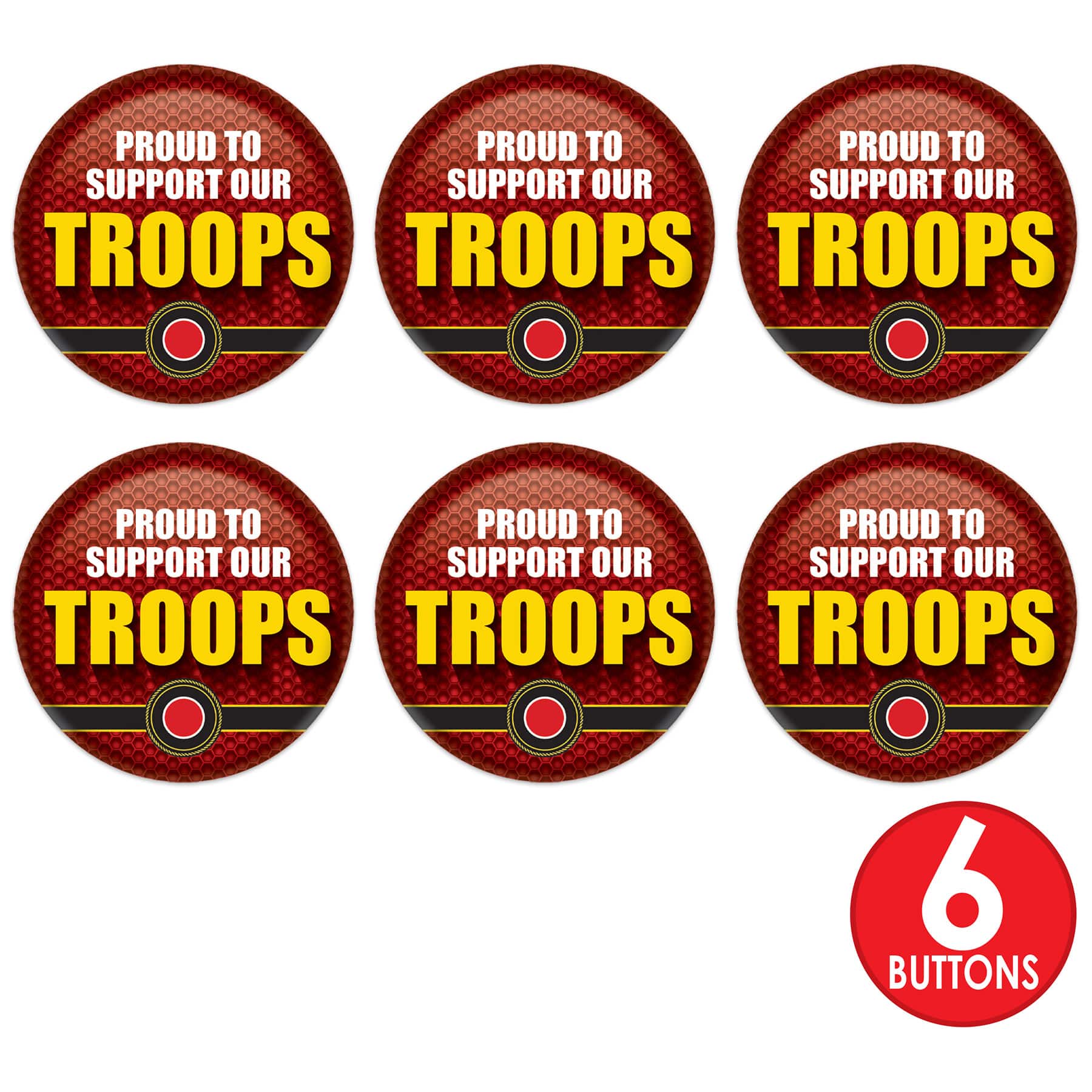 Beistle 2" Red & Yellow Proud To Support Our Troops Buttons, 6ct.