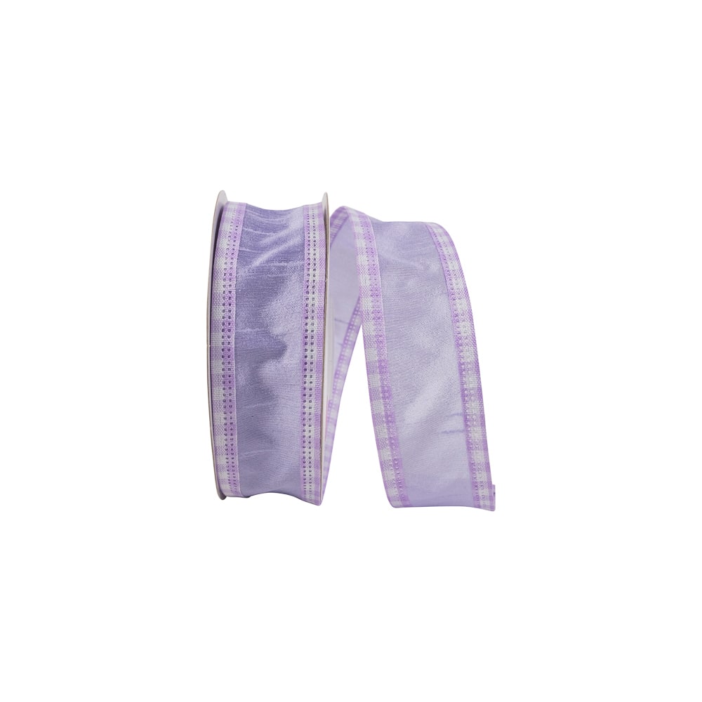 JAM Paper 1.5" x 20yd. Lavender Gingham Edge Wired Dupioni Ribbon