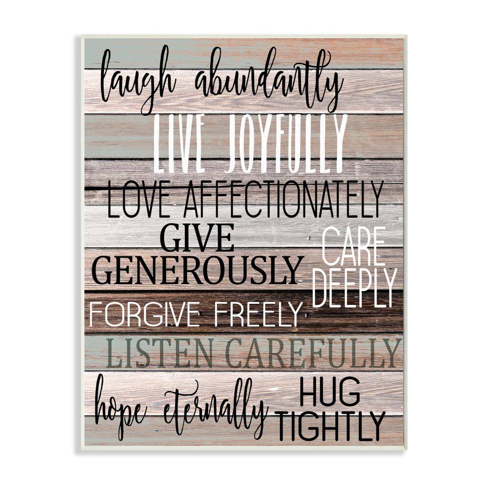 Stupell Industries Live Joyfully Phrases on Wood Grain Brown Tan Teal Wall Plaque