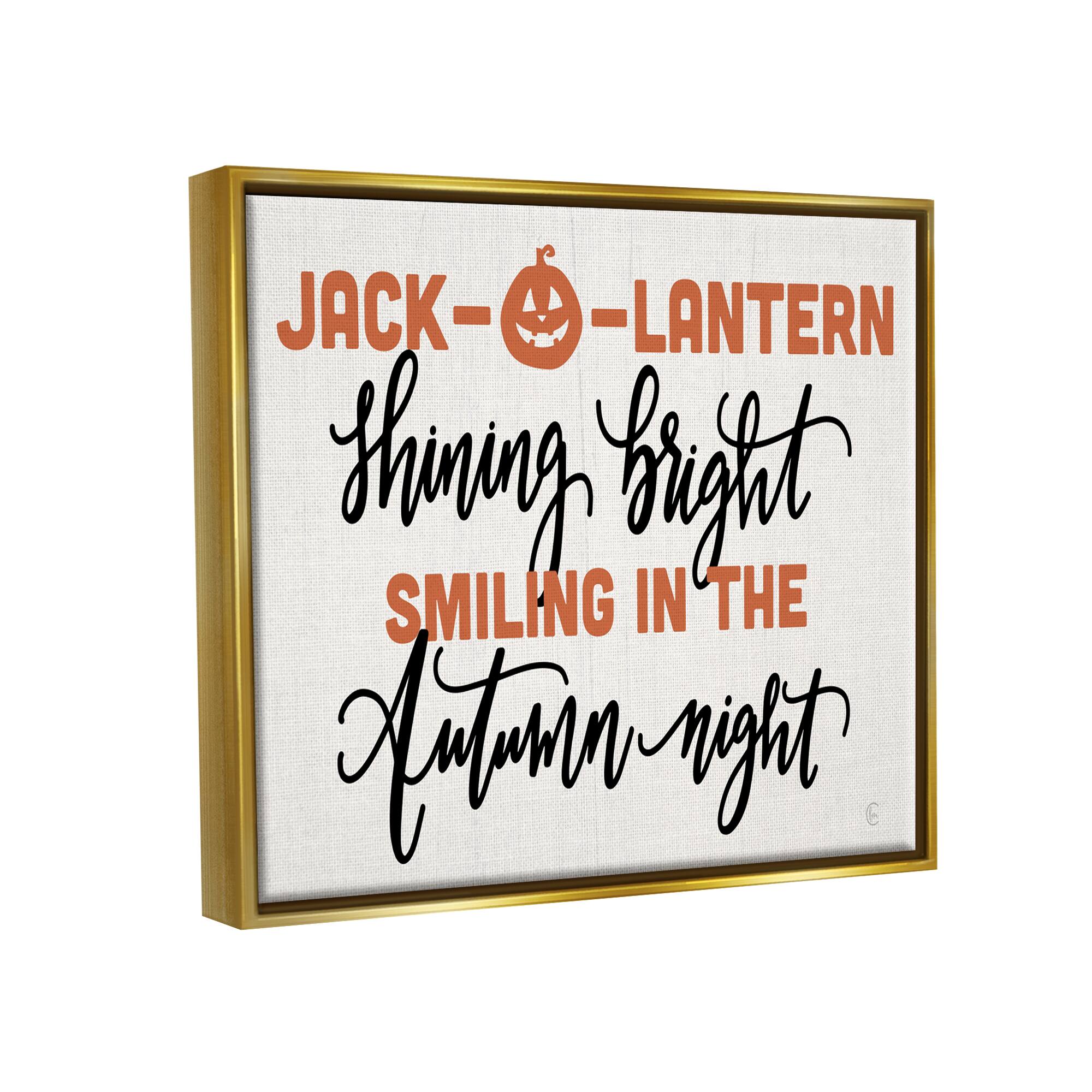 Stupell Industries Autumn Jack-o-Lantern Phrase Framed Floater Canvas Wall Art