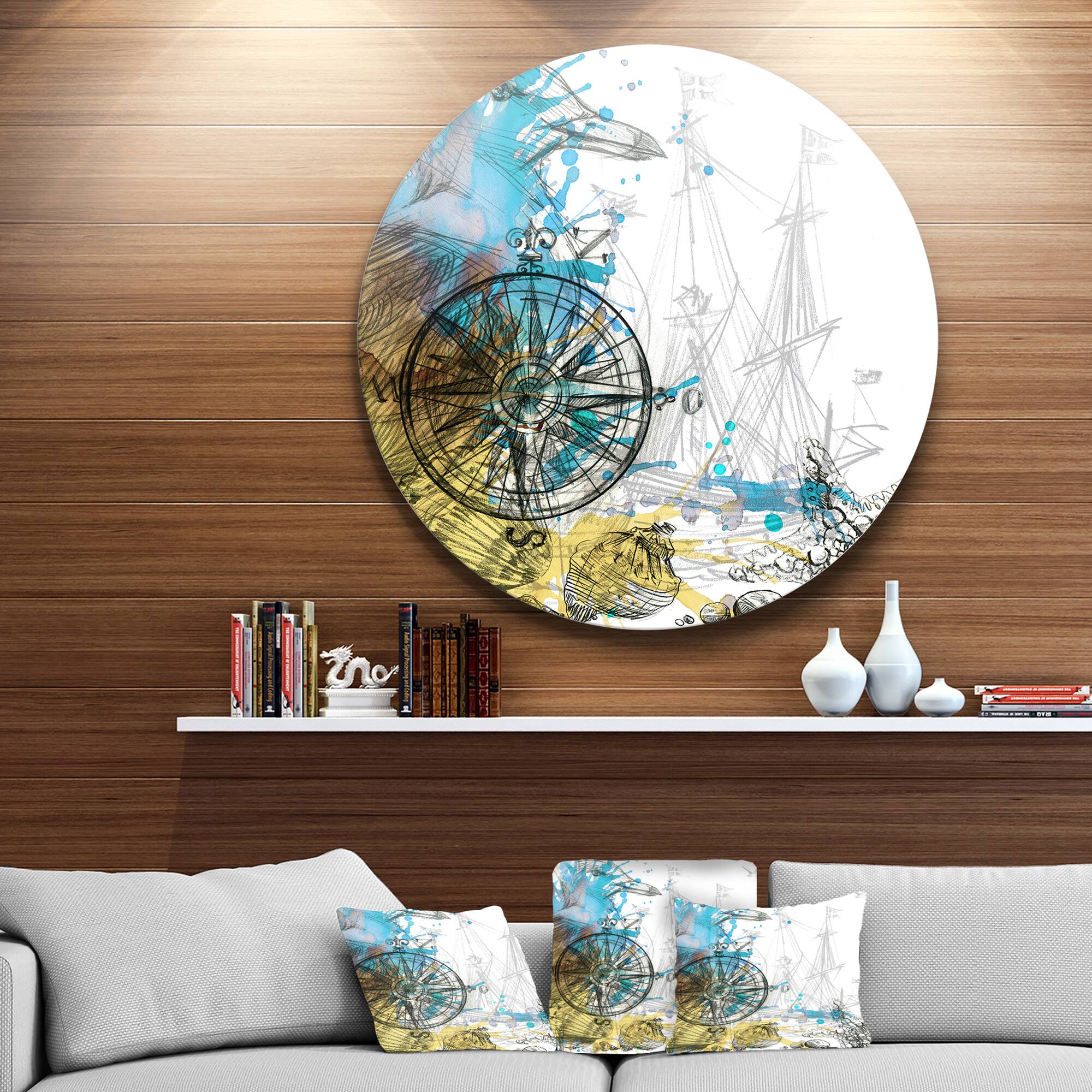 Designart - Marine Background Illustration Art' Animal Metal Circle Wall Art