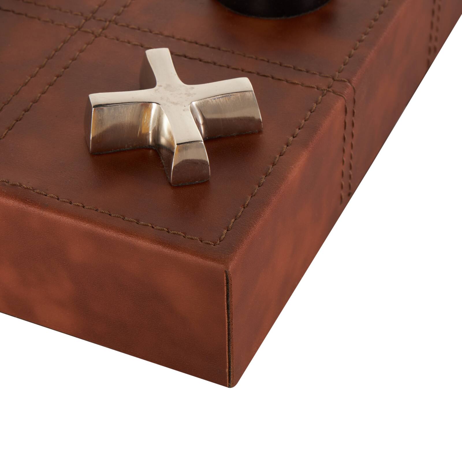 12" Brown Faux Leather Tic Tac Toe Game Set