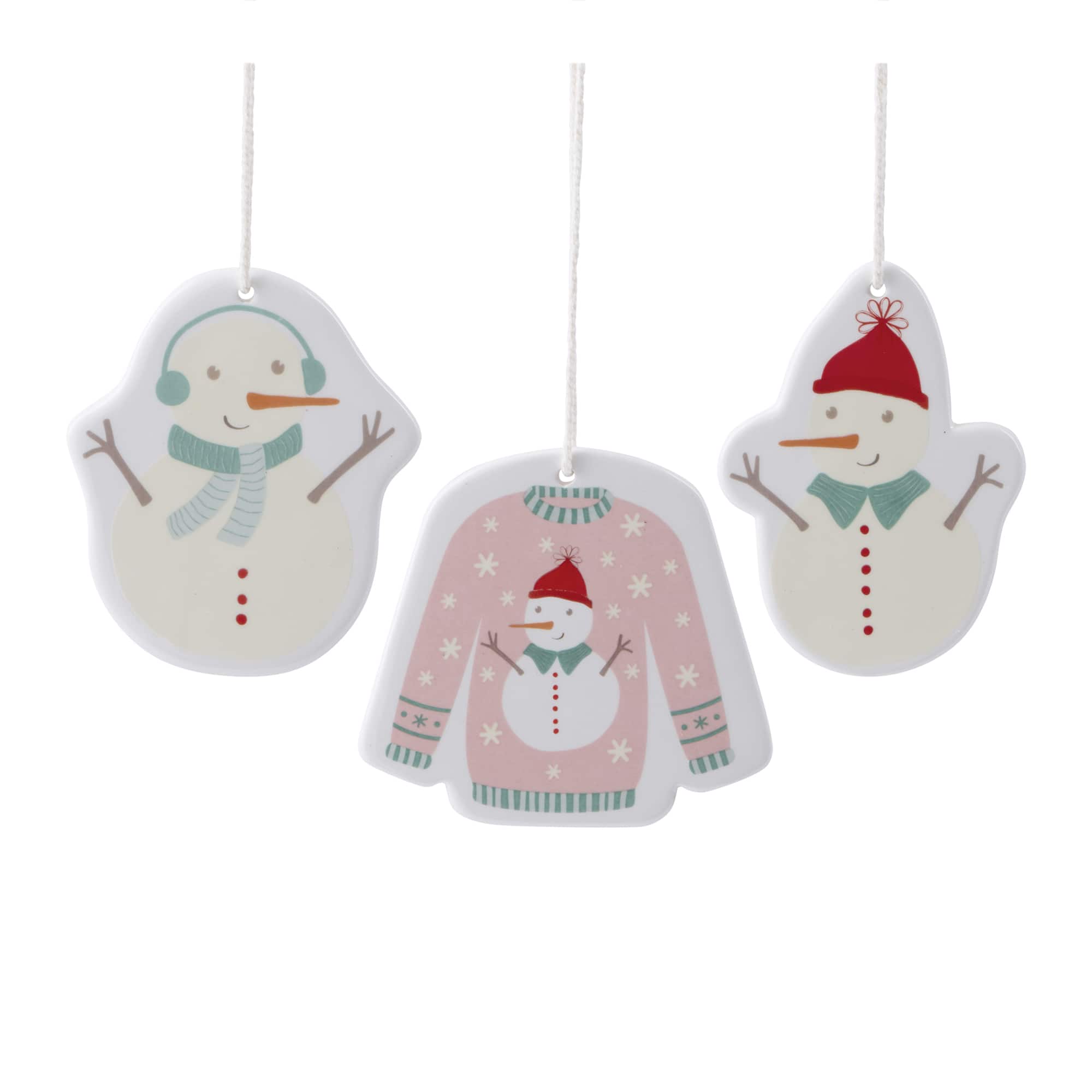 Melrose Ceramic Snowman Ornaments Set