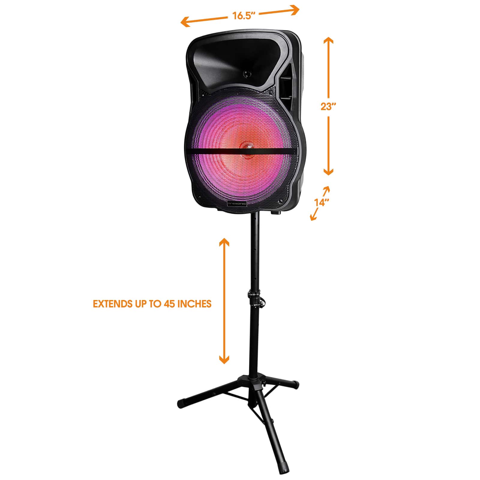 Trexonic Combination 15" Bluetooth Portable Speaker and Tripod Stand With Reactive Lights