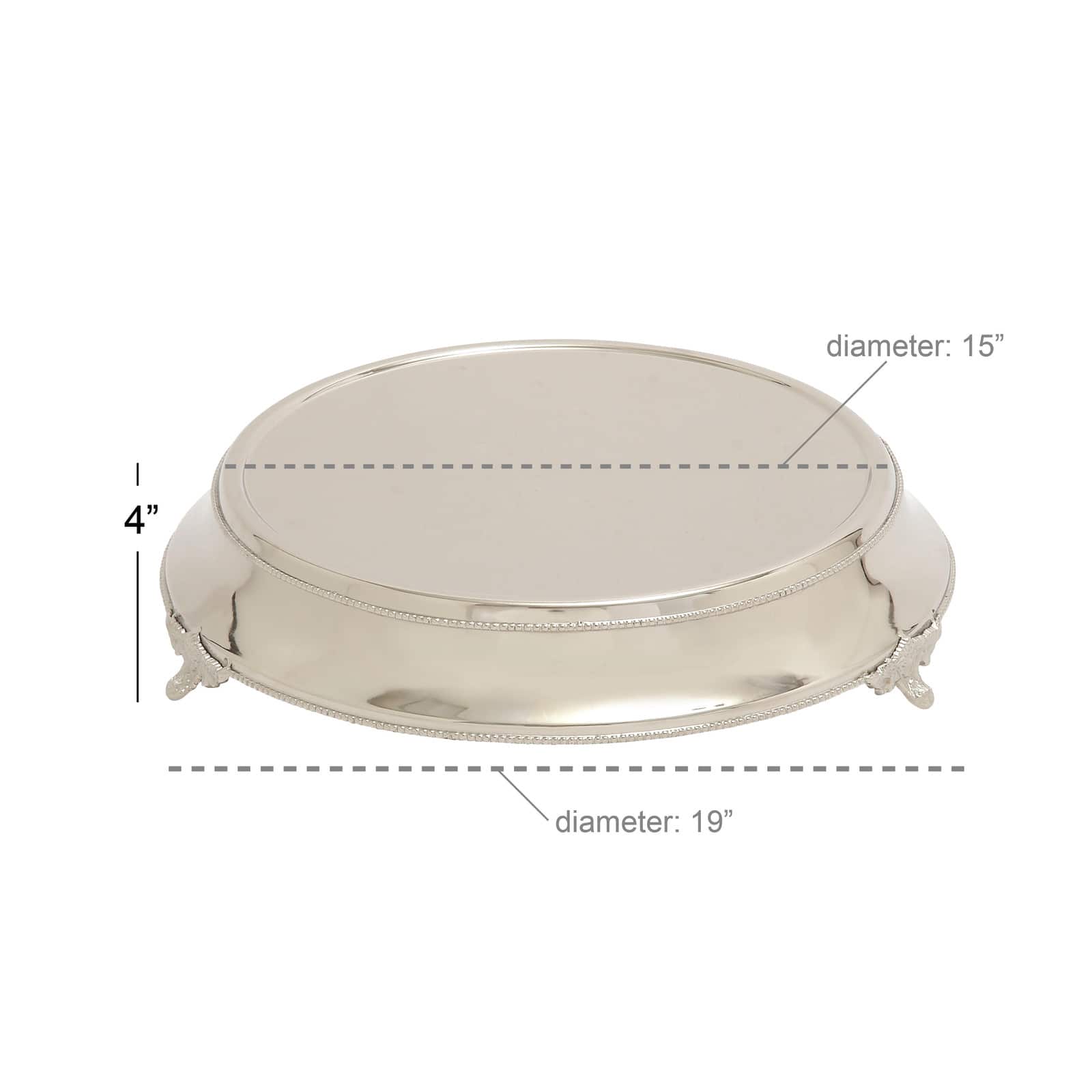 18" Traditional Round Silver Stainless Steel Beaded Cake Stand