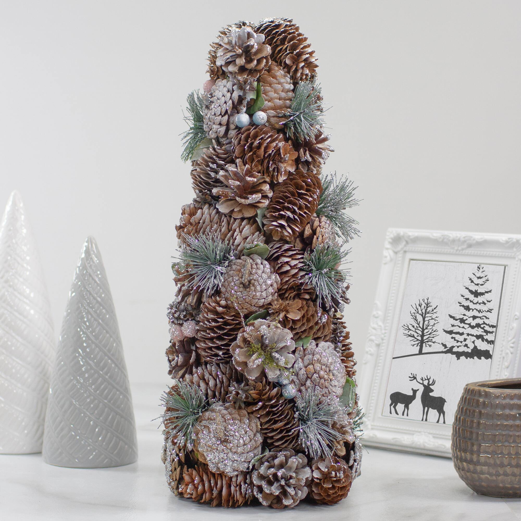 16.5" Unlit Glittered Pinecone & Berry Christmas Tree