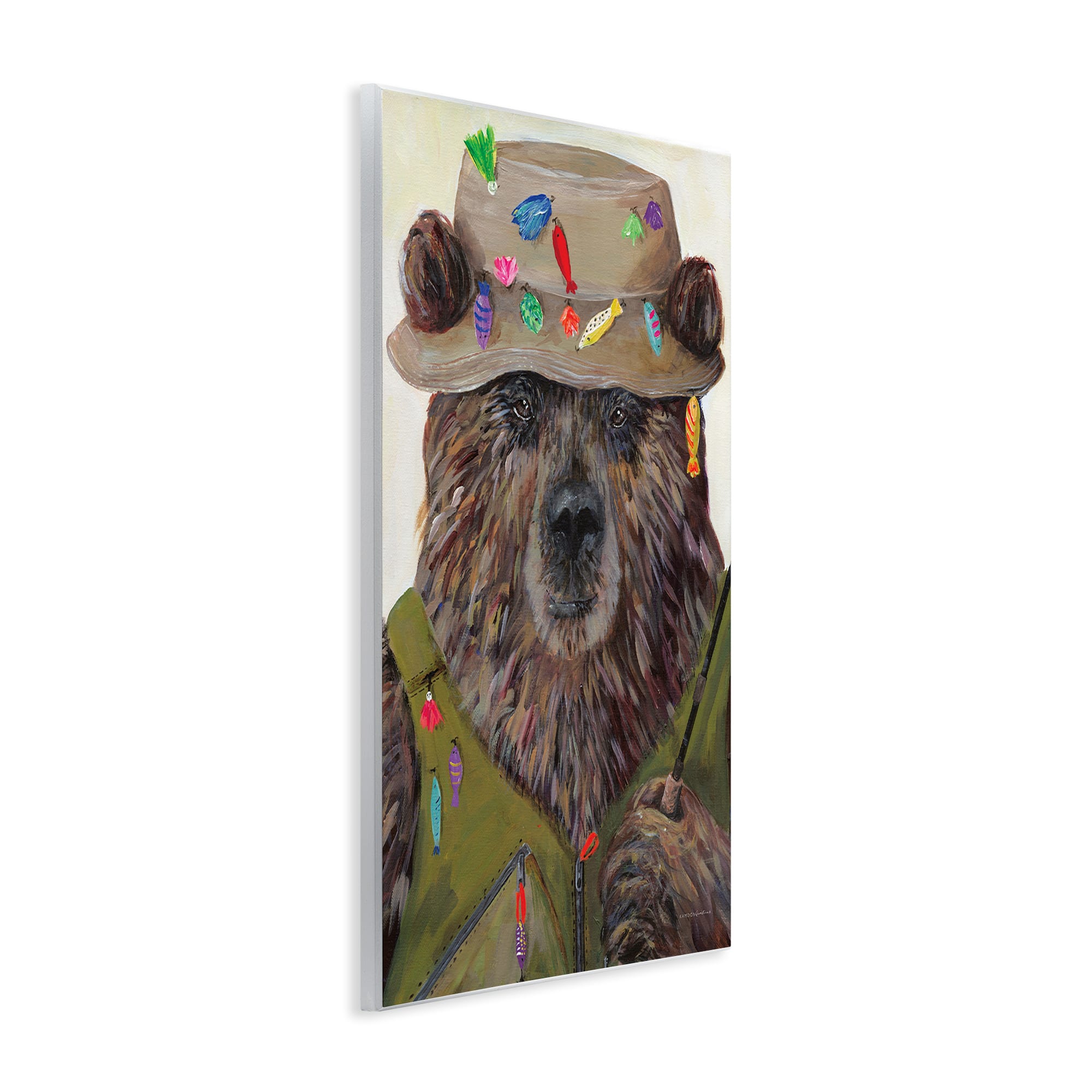 Stupell Industries Fisherman Outfit Brown Grizzly Bear Fishing Pole Wall Plaque Art