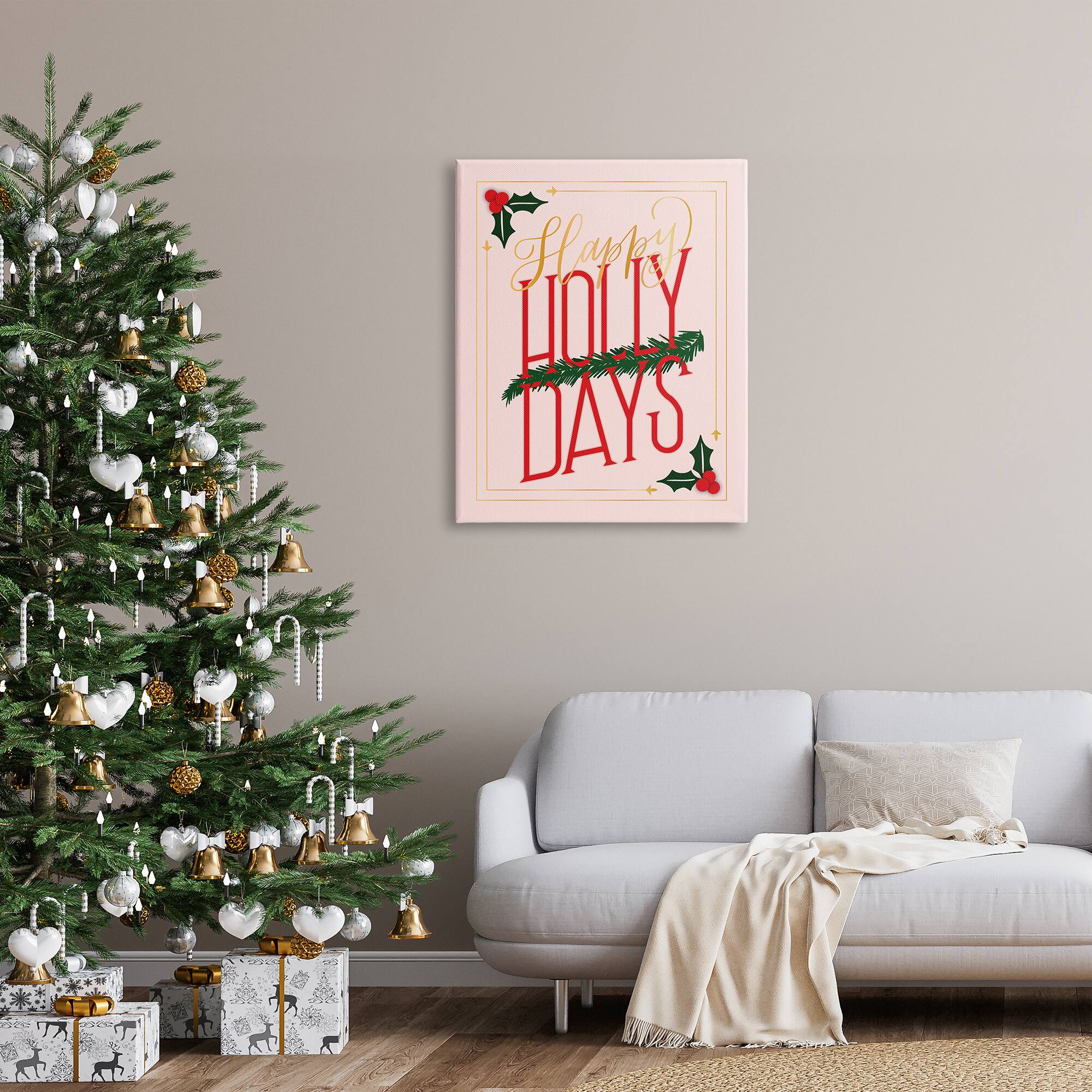 Stupell Industries Happy Holly Days Botanical Holiday Canvas Wall Art