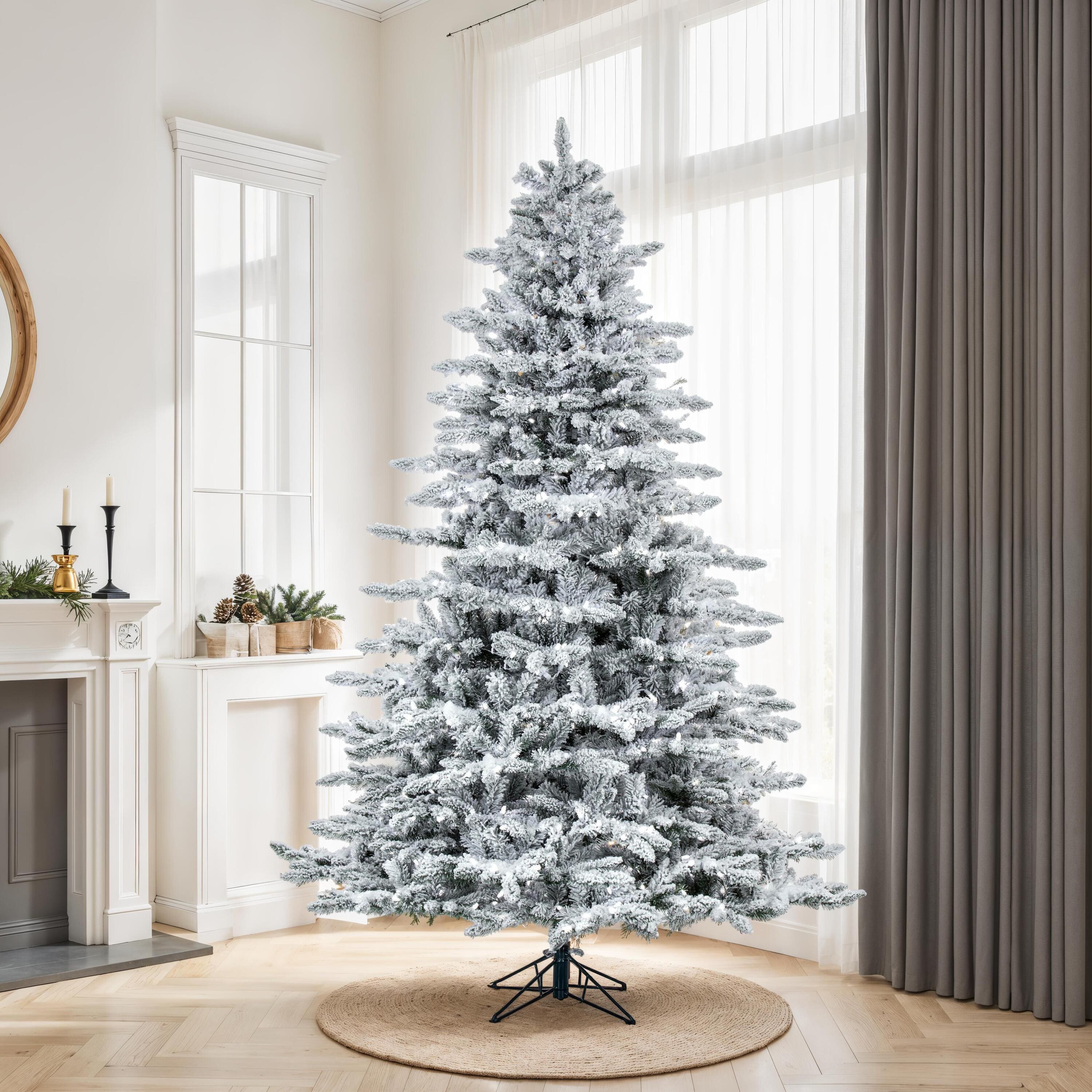 7.5ft. Pre-Lit Flocked Utica Fir Artificial Christmas Tree, Pure White LED Lights