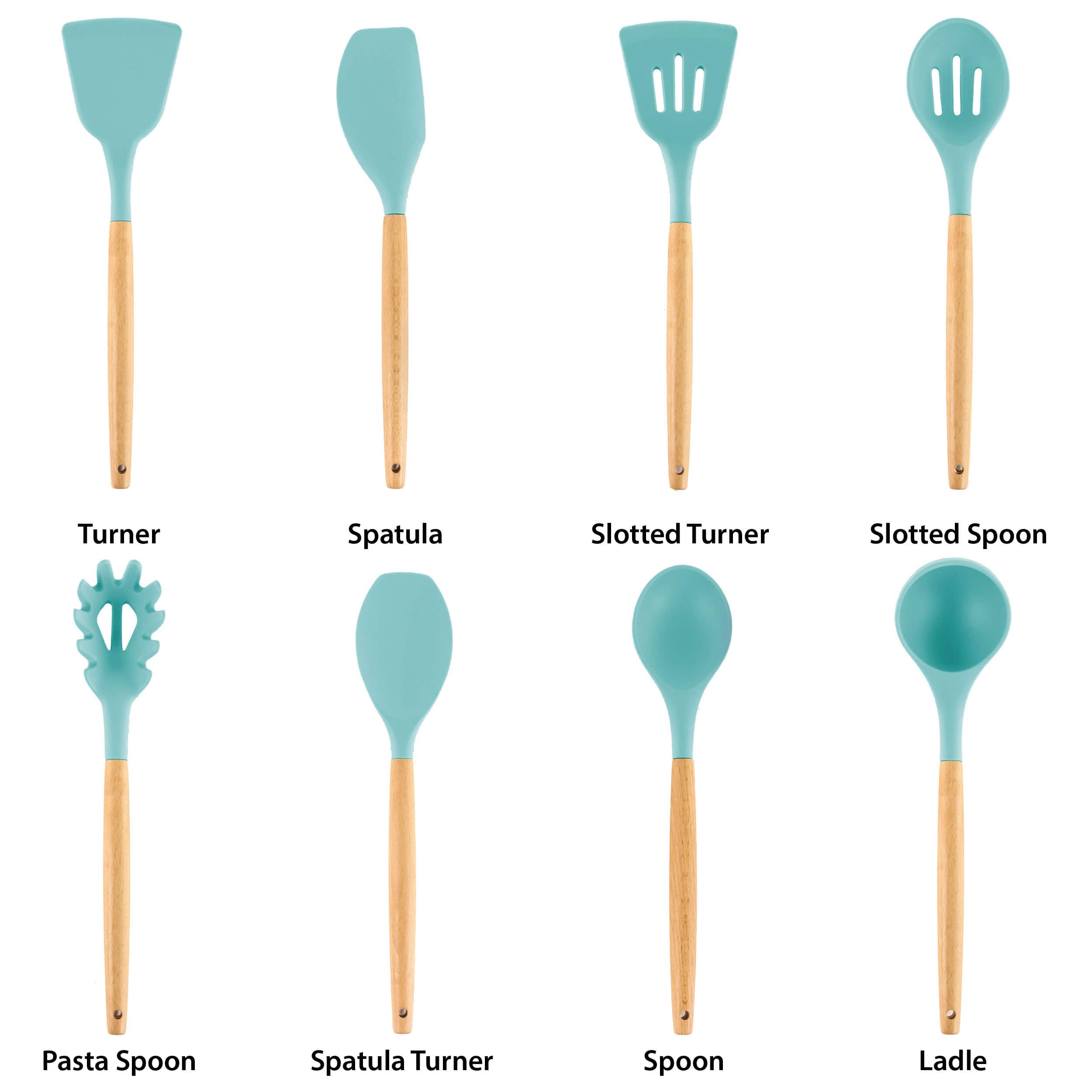 MegaChef Light Teal Silicone & Wood Cooking Utensils Set, 9ct.