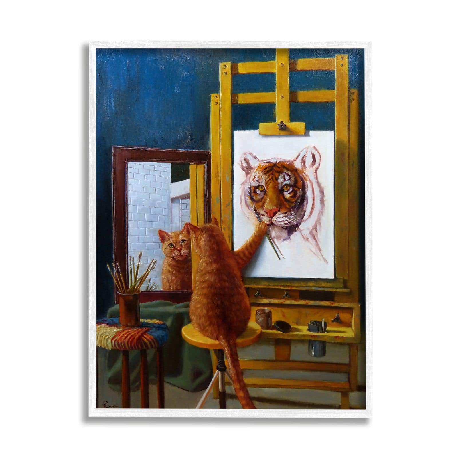 Stupell Industries Cat Confidence Self Portrait as a Tiger Funny Painting Framed Wall Art