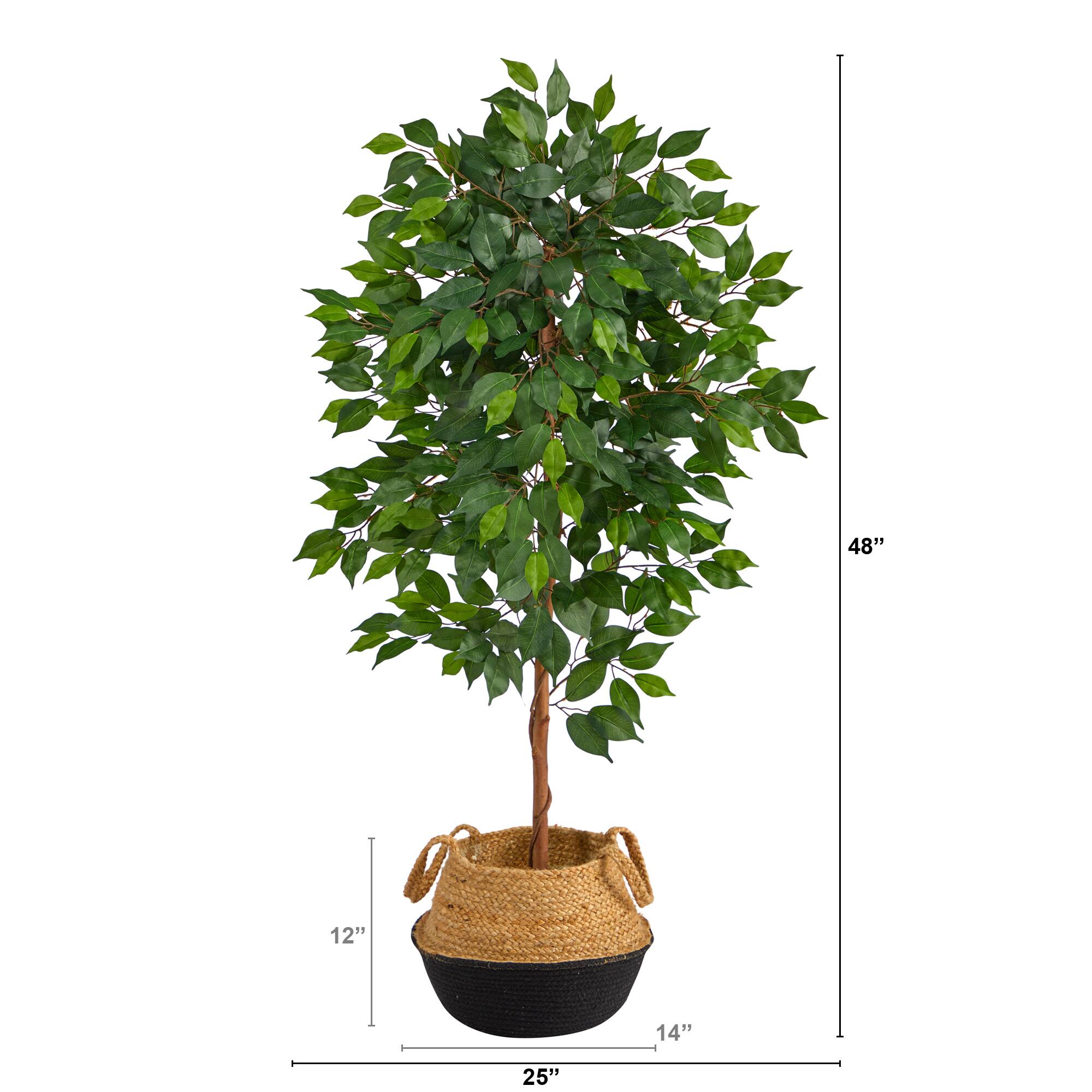 4ft. Ficus Artificial Tree in Boho Chic Handmade Cotton & Jute Black Woven Planter