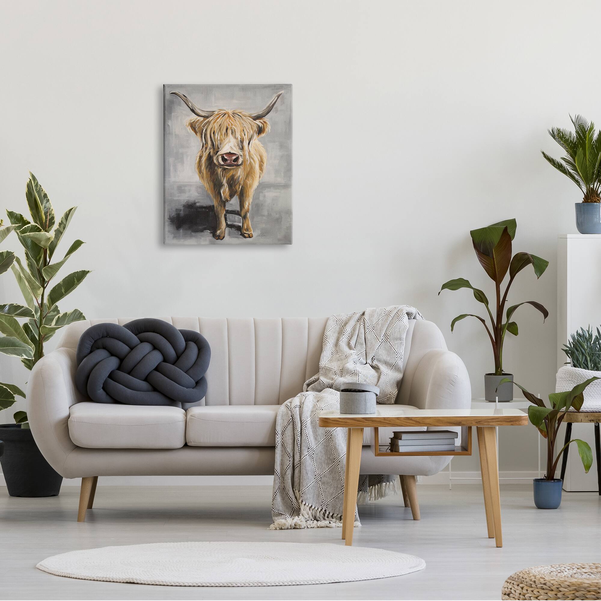 Stupell Industries Shaggy Longhorn Cattle Portrait Rustic Grey Brown Painting Canvas Wall Art