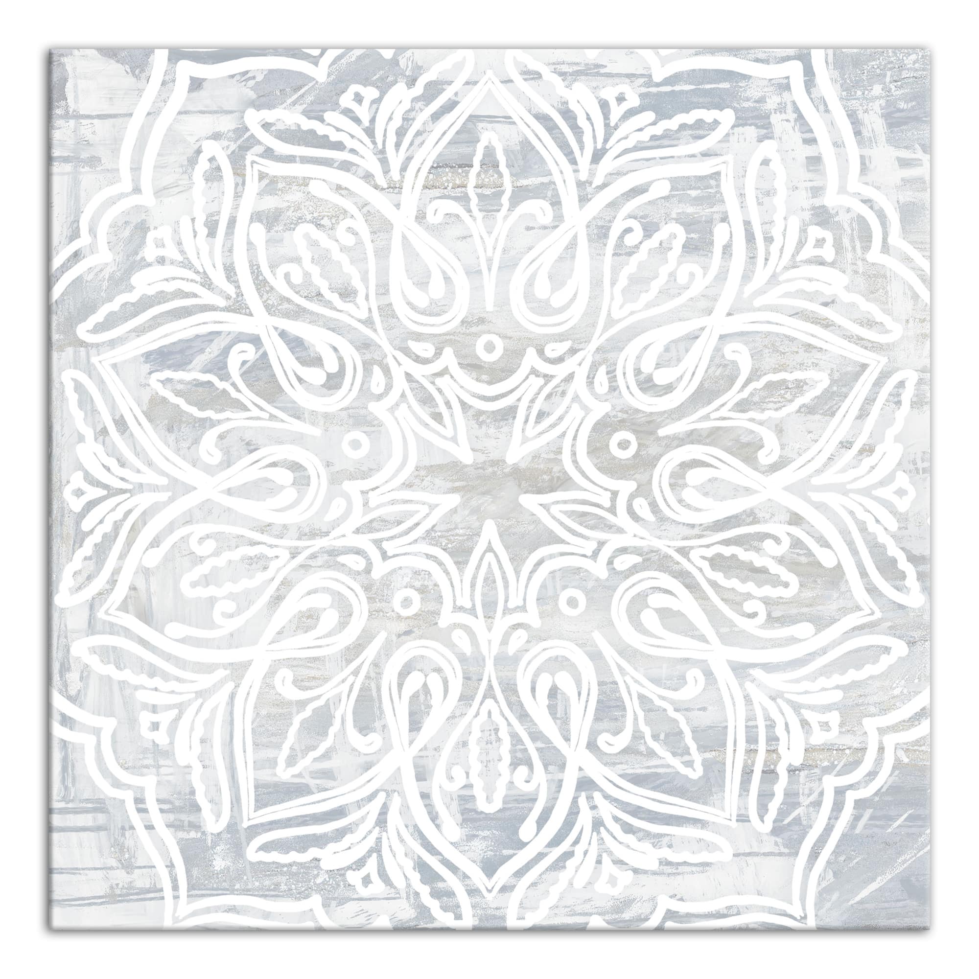 White Textured Medallion III 16" x 16" Canvas Wall Art