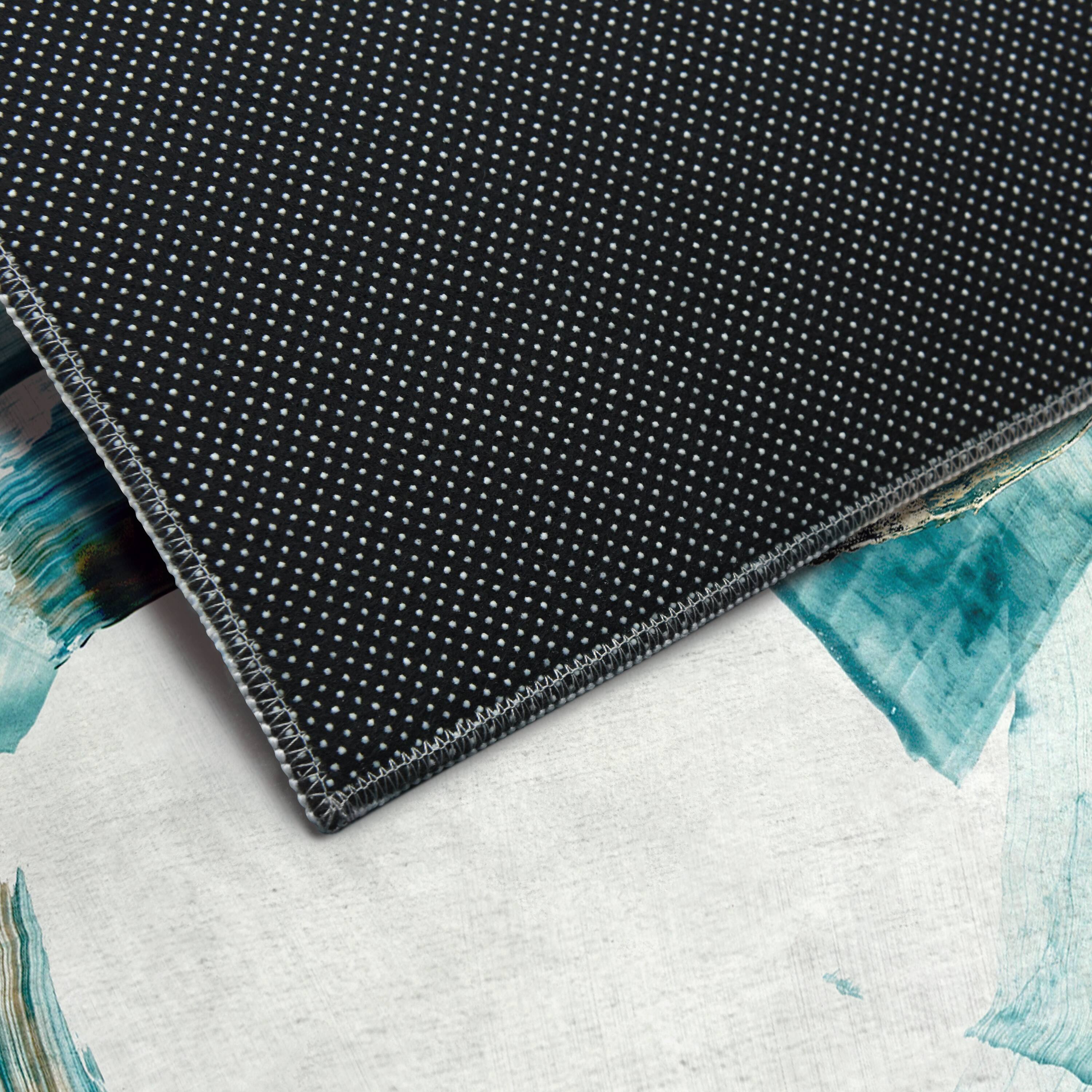 Empire Art Direct 5ft. x 7.5ft. Blue & Gold Rings Area I Tapis D'Art Washable Geometric Area Rug