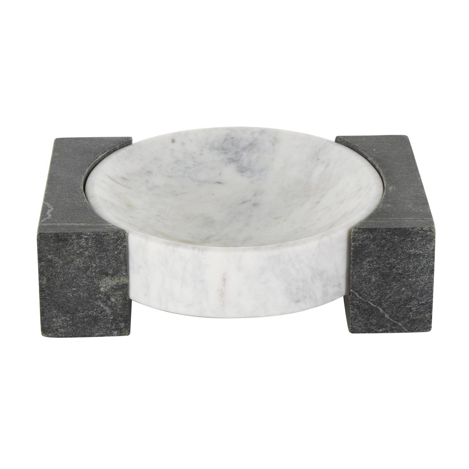 White & Black Marble Geometric Round Tray with Rectangular Blocks
