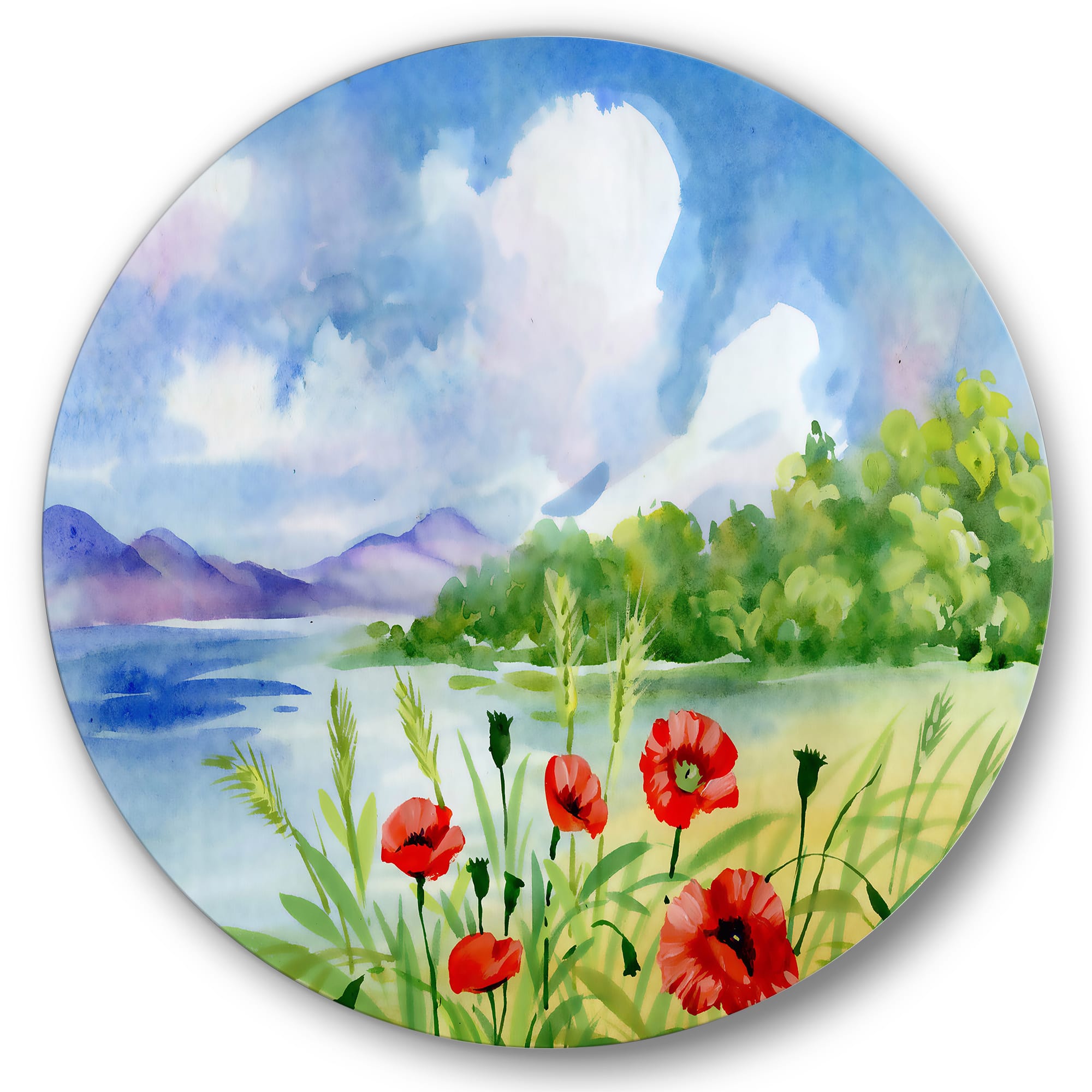 Designart - Red Tulips On The Bank Near A Mountain River