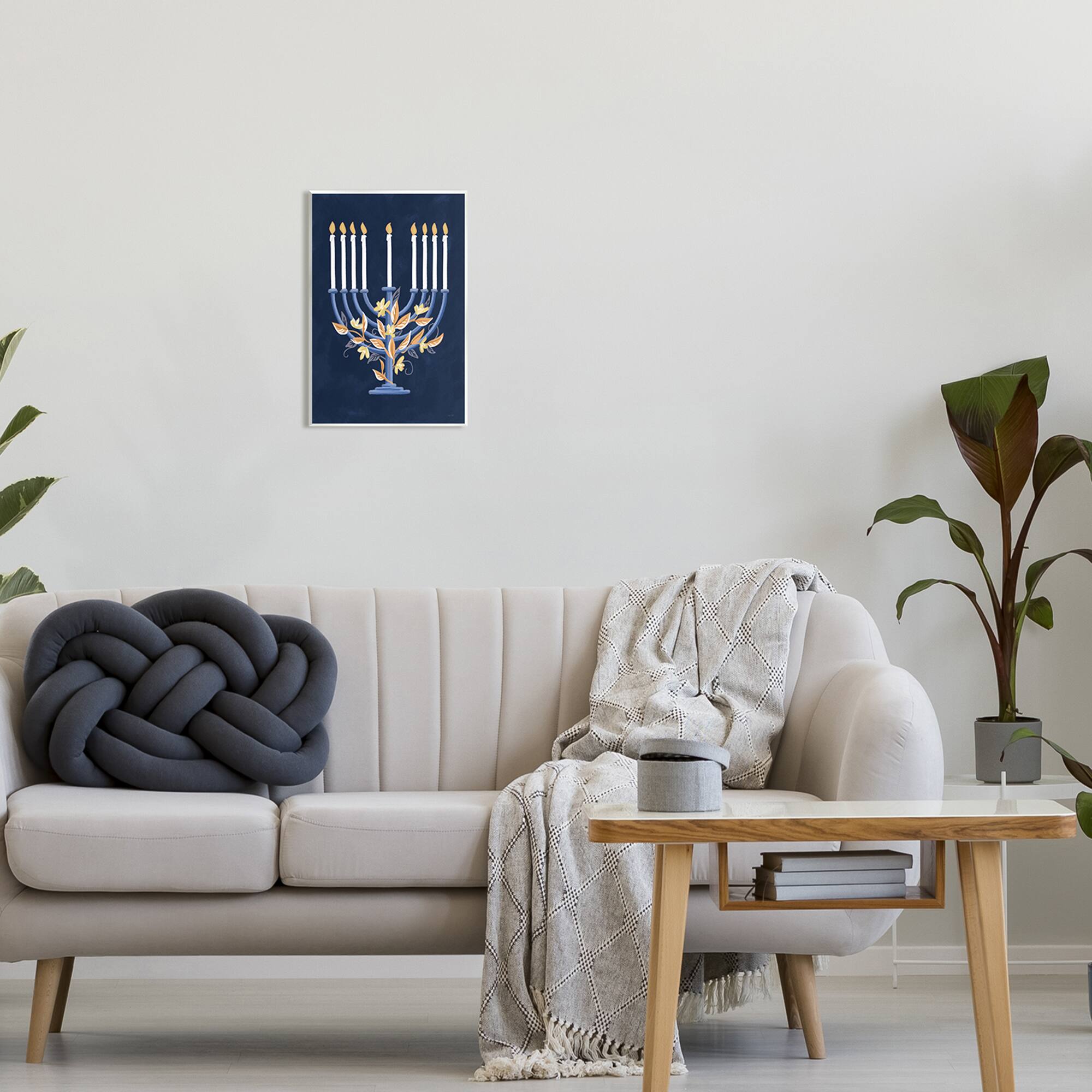 Stupell Industries Traditional Floral Hanukkah Menorah Wall Plaque Art