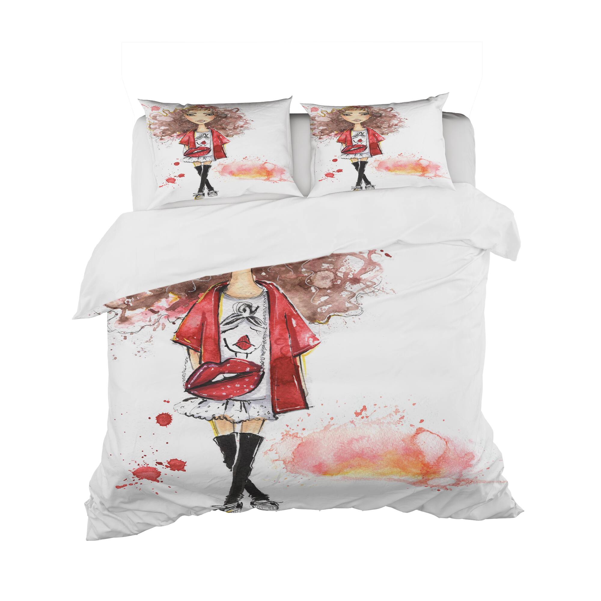 Designart 'Fashionable teenage girl' Glamour Bedding Set - Duvet Cover & Shams