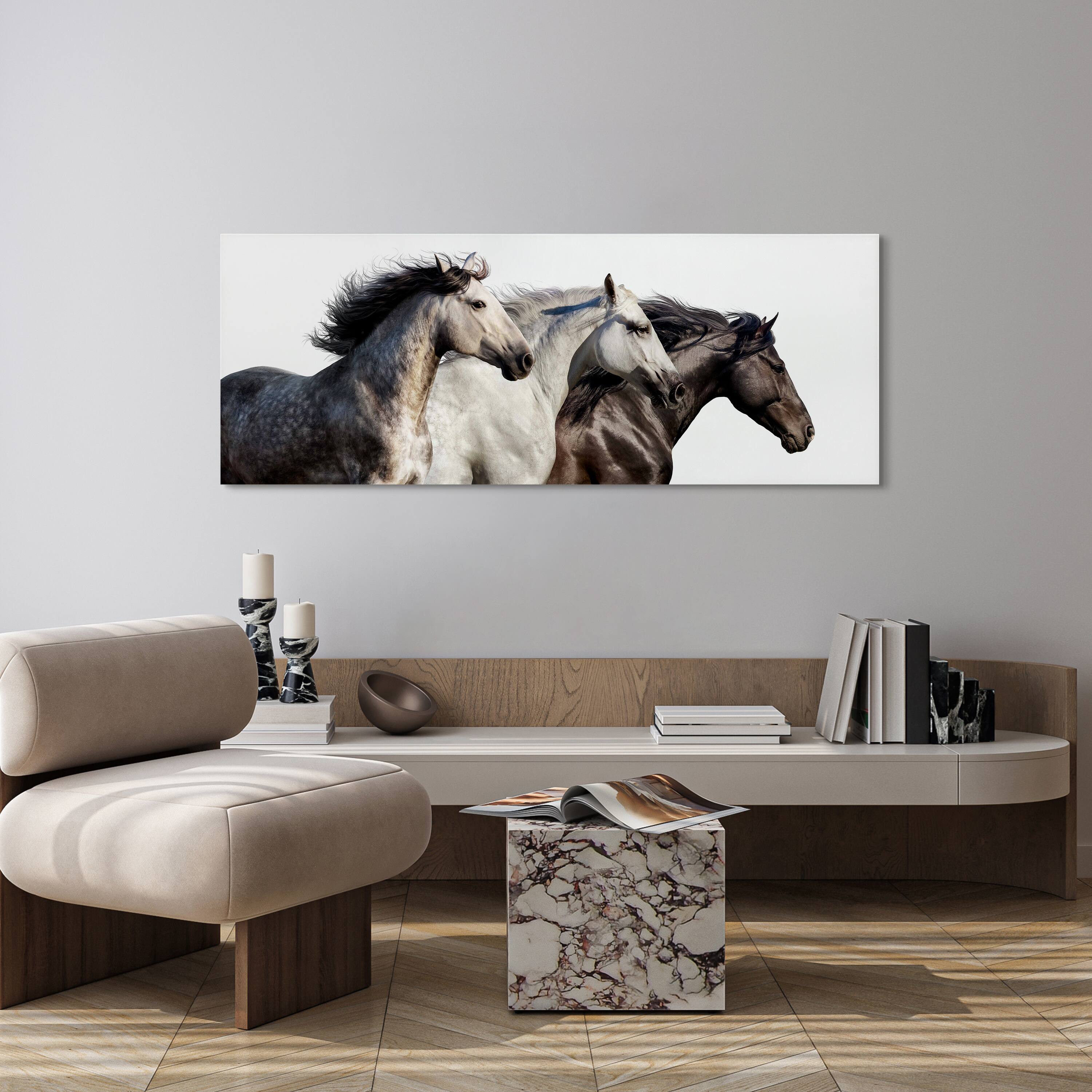 Empire Art Direct 63" x 24" Horse Trilogy 1 Frameless Free Floating Printed Tempered Glass Wall Art
