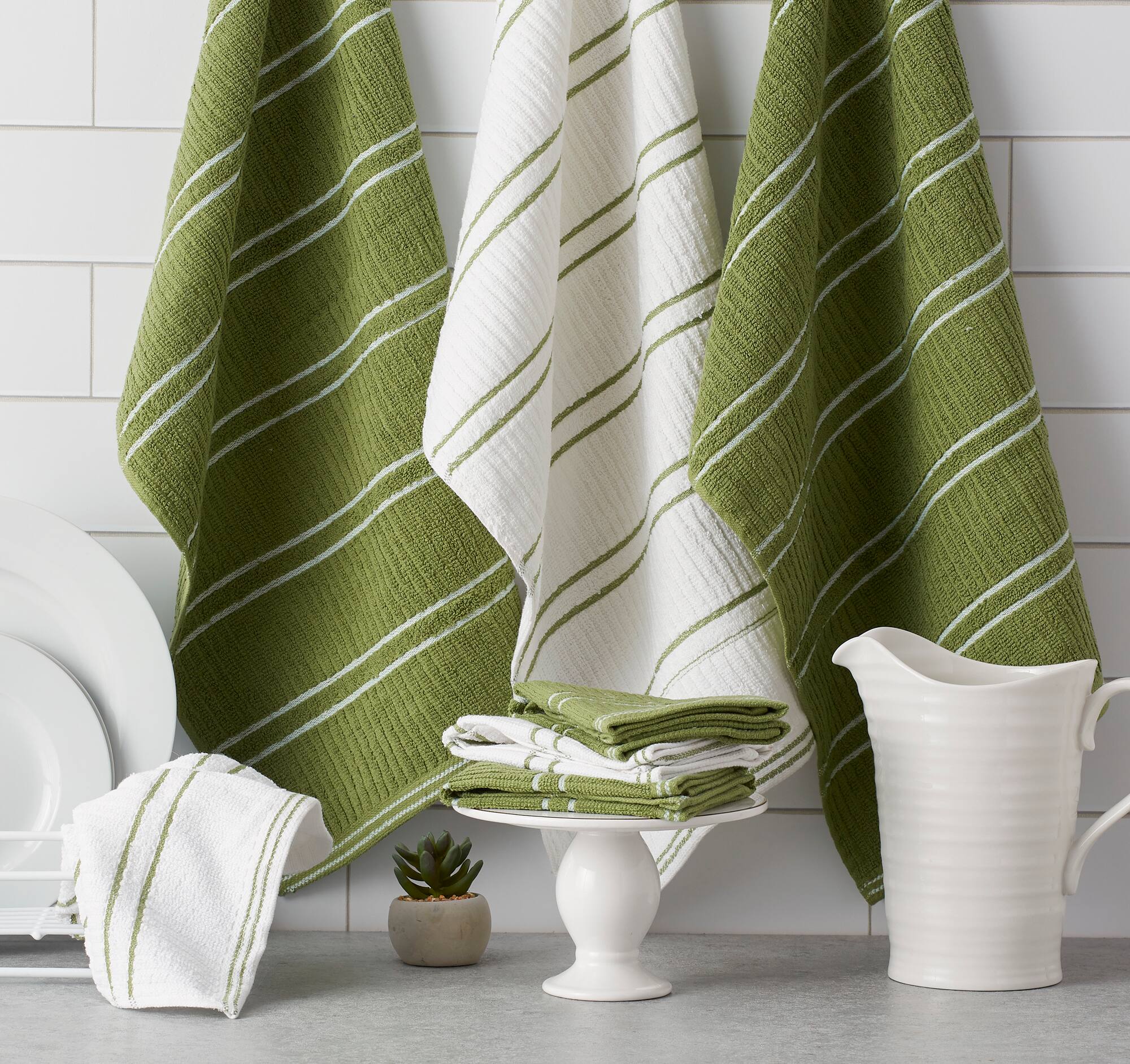 DII® Green Ribbed Terry Dishtowel & Dishcloth Set