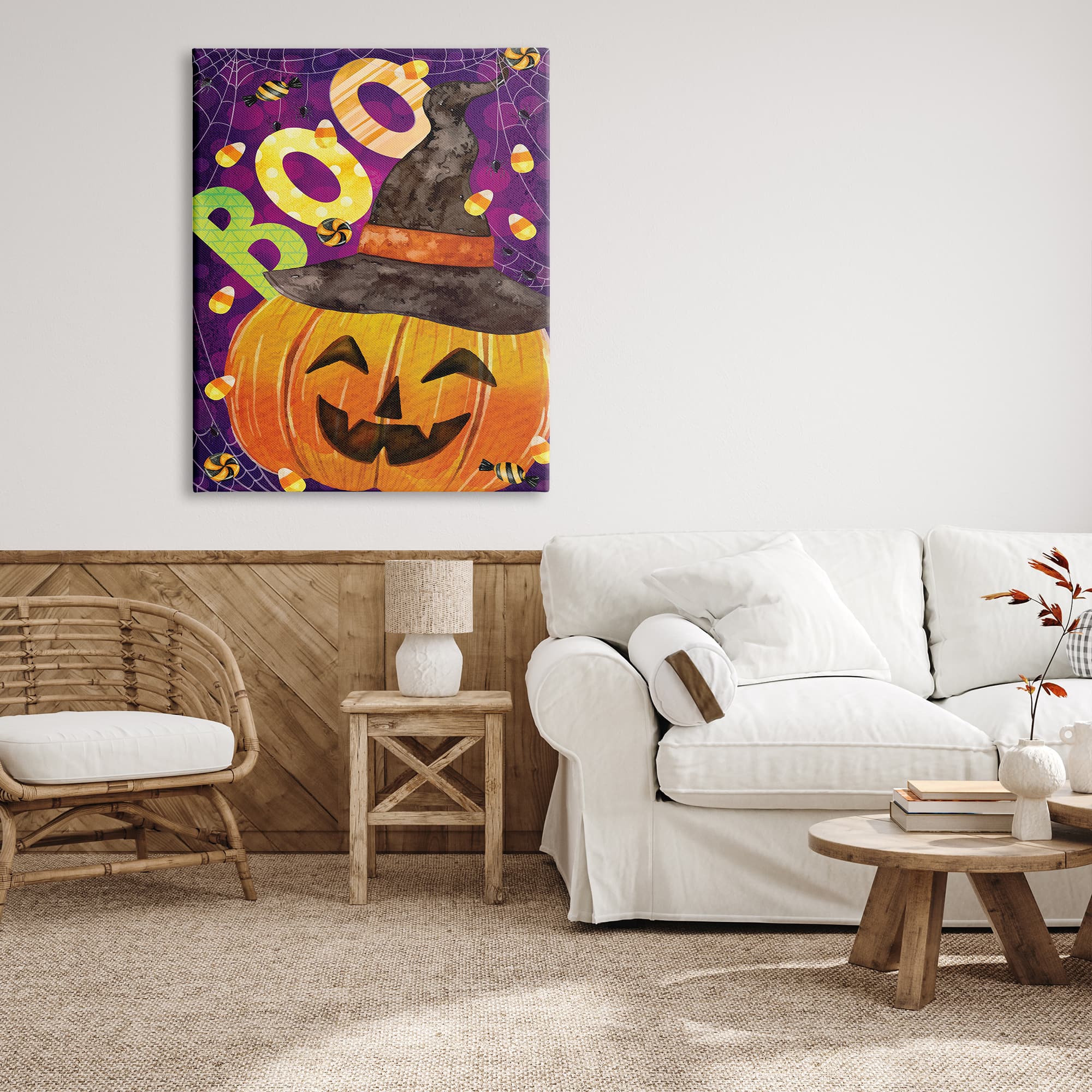 Stupell Industries Boo Jack-o-Lantern Halloween Candy Canvas Wall Art