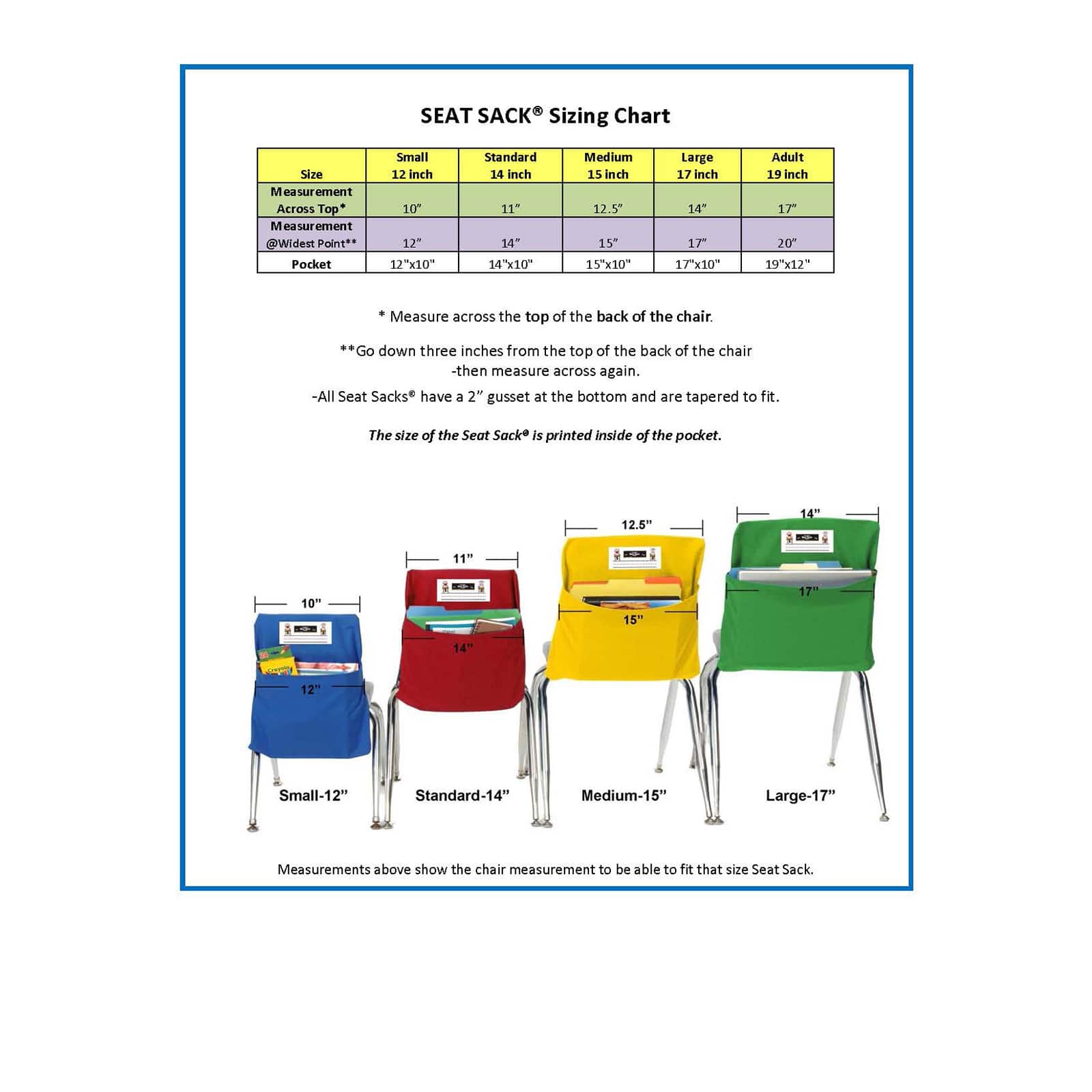 Seat Sack® Standard 14" Blue Chair Pockets, 2 ct.