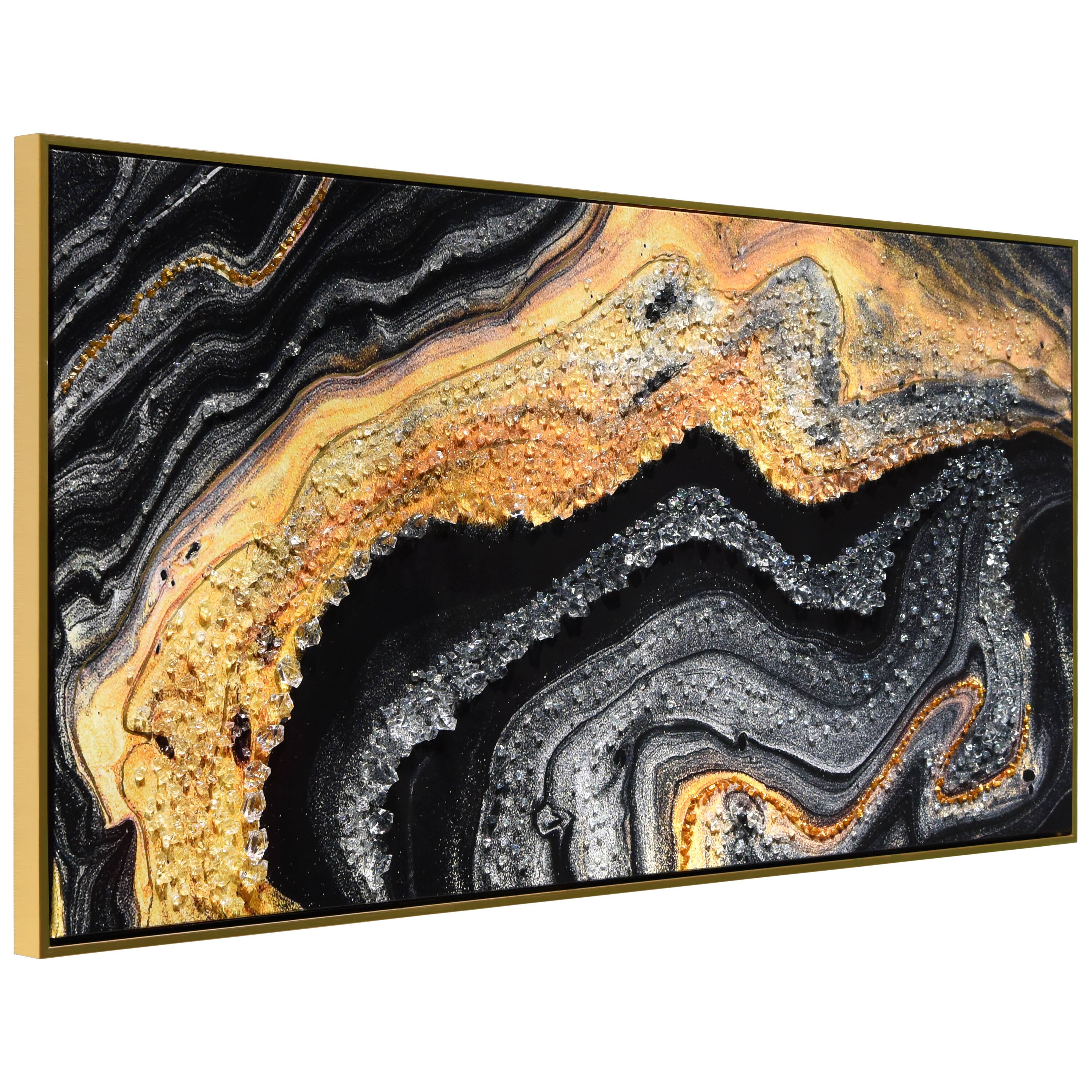 Empire Art Direct Arte De Crystallus 24" x 48" Golden Veins IV Epoxy Coated Wrapped Framed Glossy Abstract Canvas Wall Art